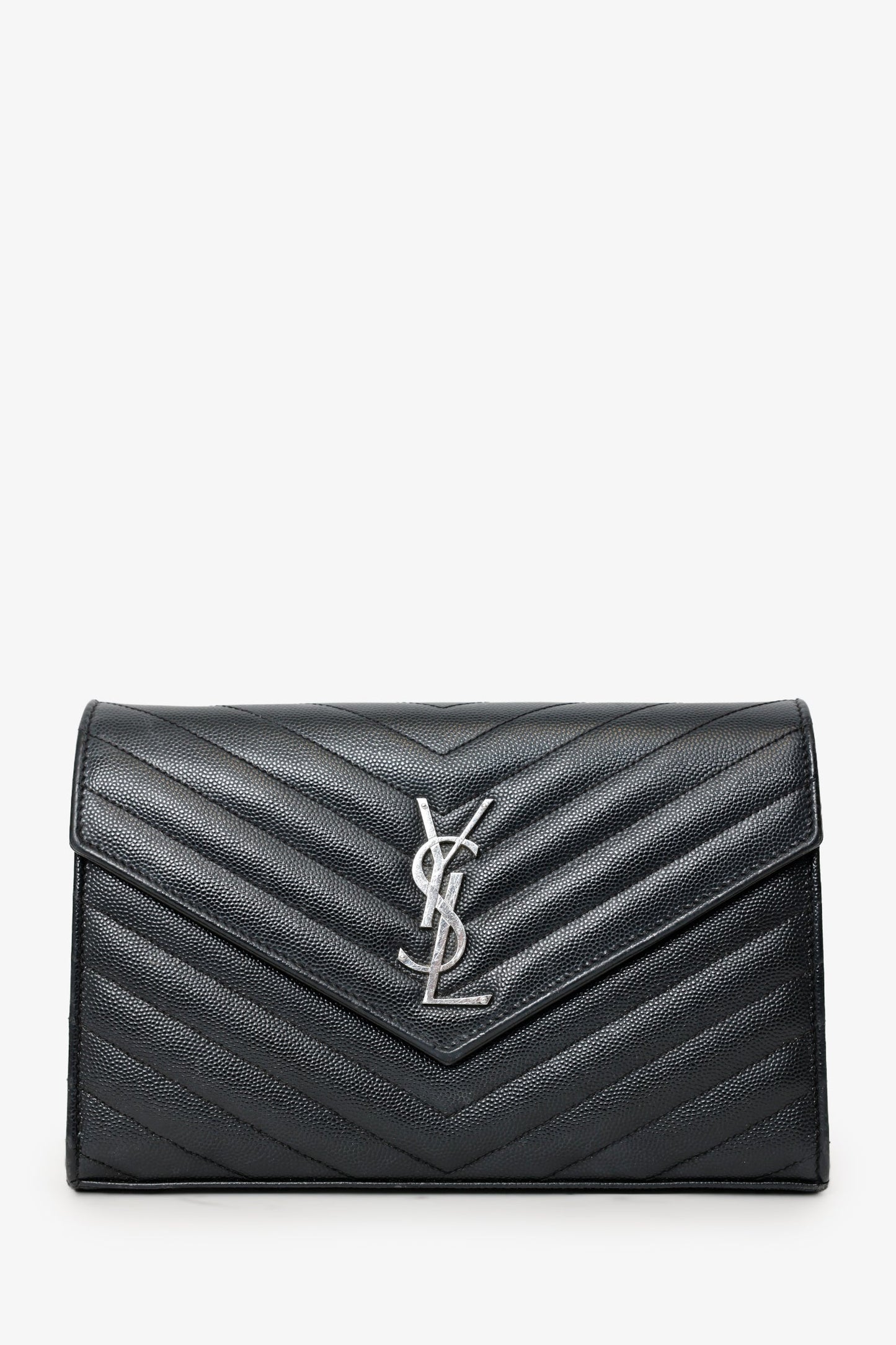 Saint Laurent Black Chevron Leather Envelope Wallet On Chain