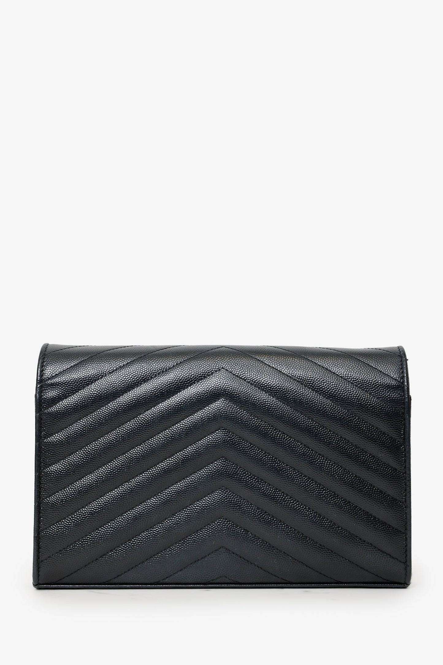 Saint Laurent Black Chevron Leather Envelope Wallet On Chain
