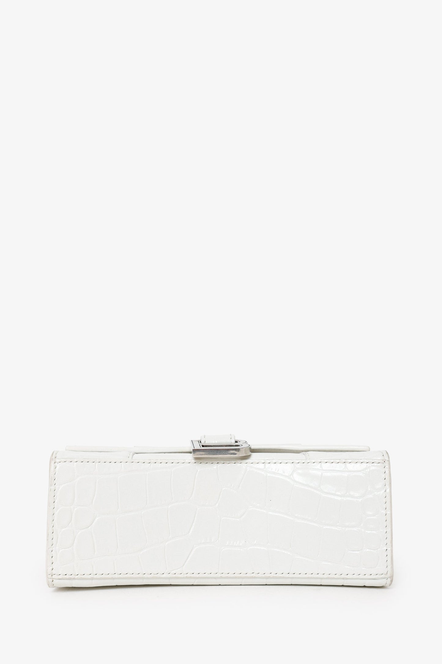 Balenciaga White Croc Embossed XS Hourglass Top Handle Bag With Strap