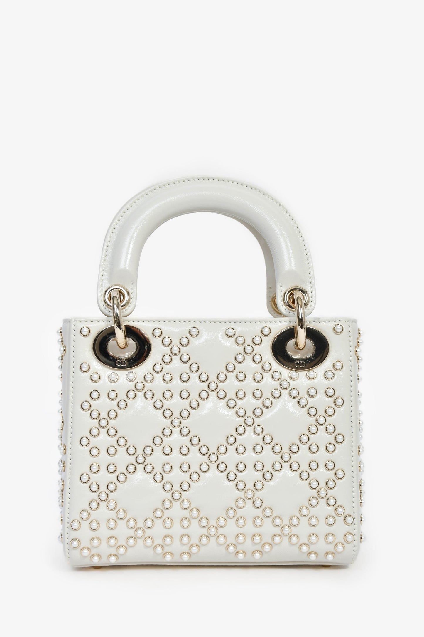 Christian Dior 2023 White Leather Pearl Mini Lady Dior