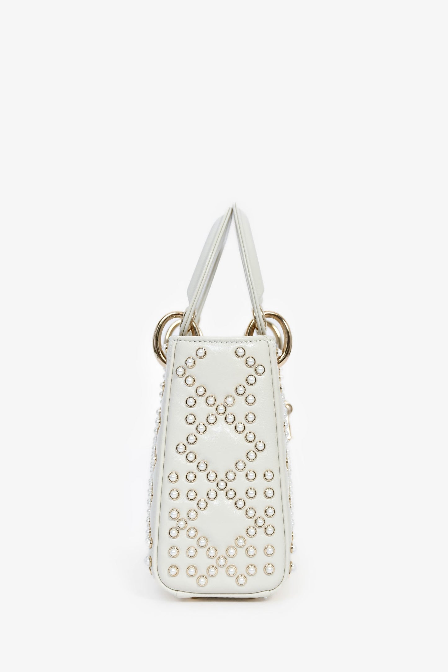 Christian Dior 2023 White Leather Pearl Mini Lady Dior