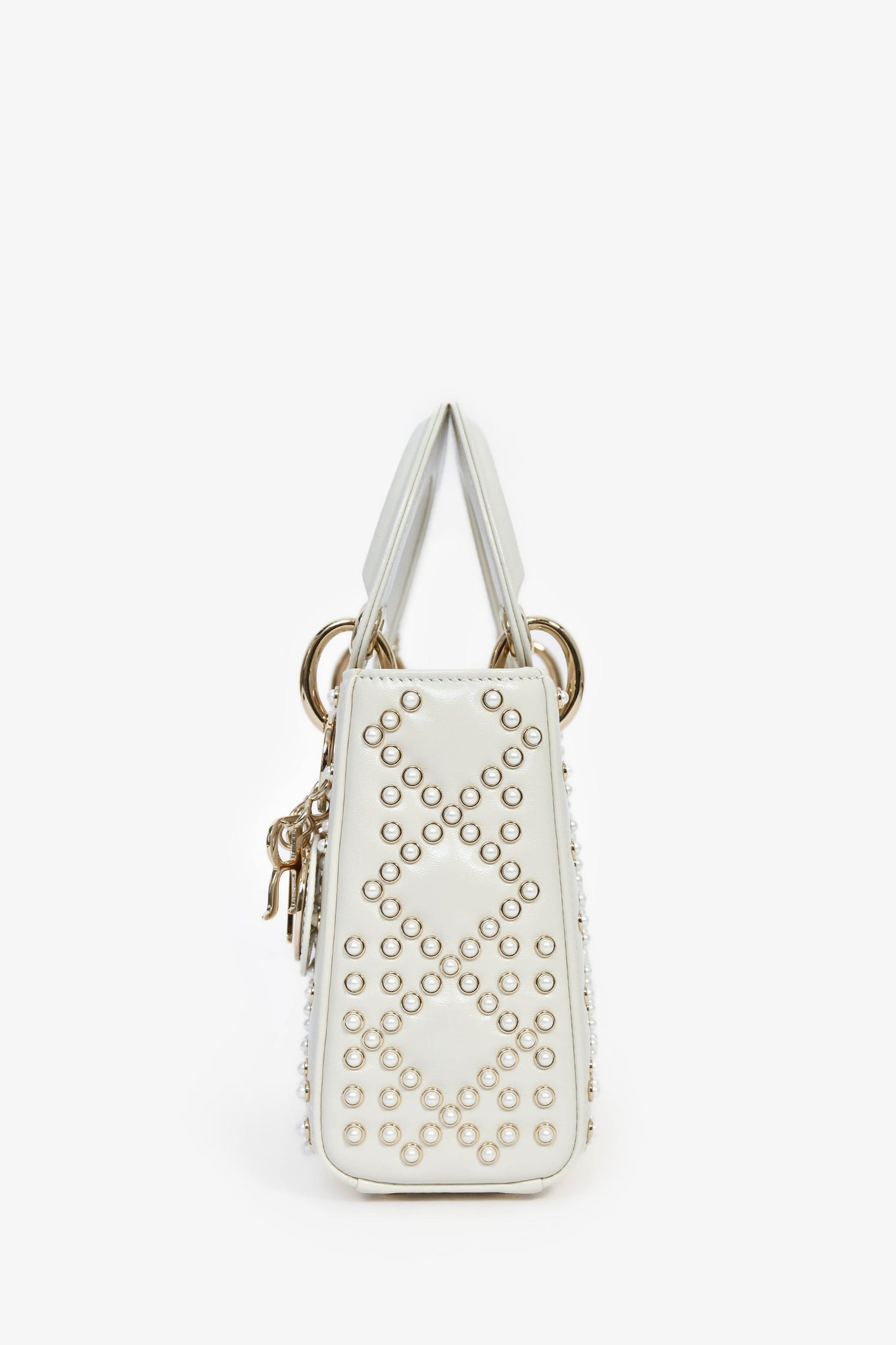 Christian Dior 2023 White Leather Pearl Mini Lady Dior