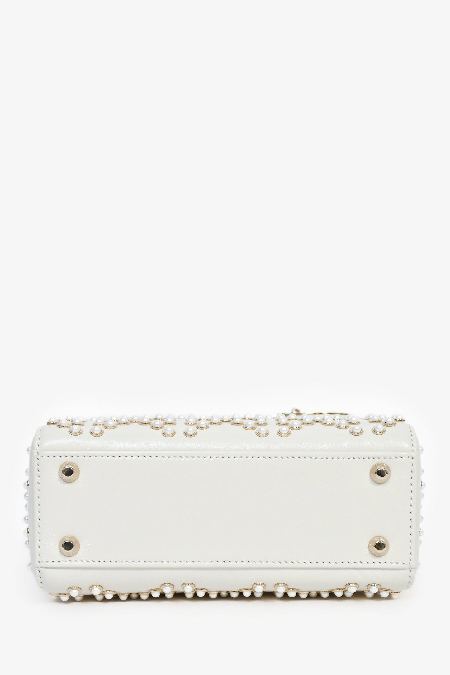 Christian Dior 2023 White Leather Pearl Mini Lady Dior