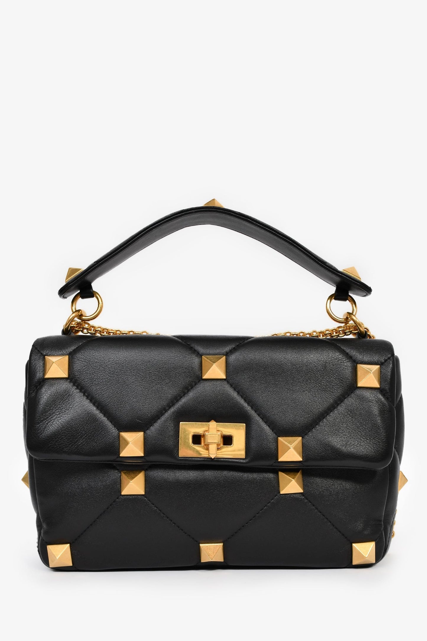Valentino Black Leather Roman Stud Shoulder Bag