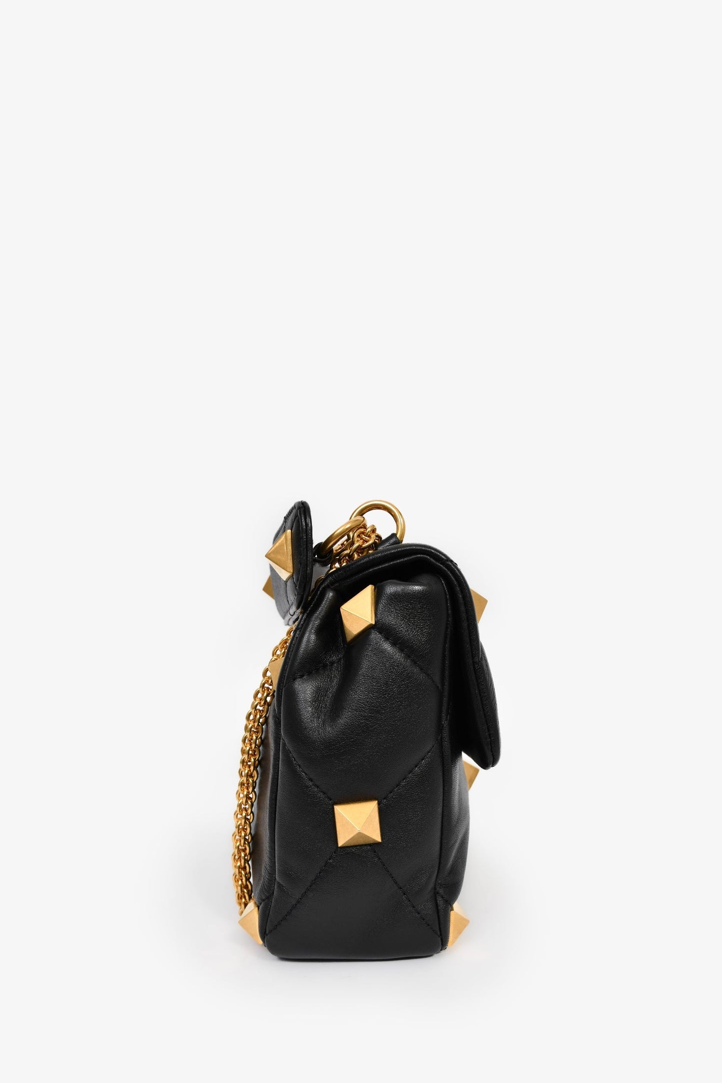 Valentino Black Leather Roman Stud Shoulder Bag