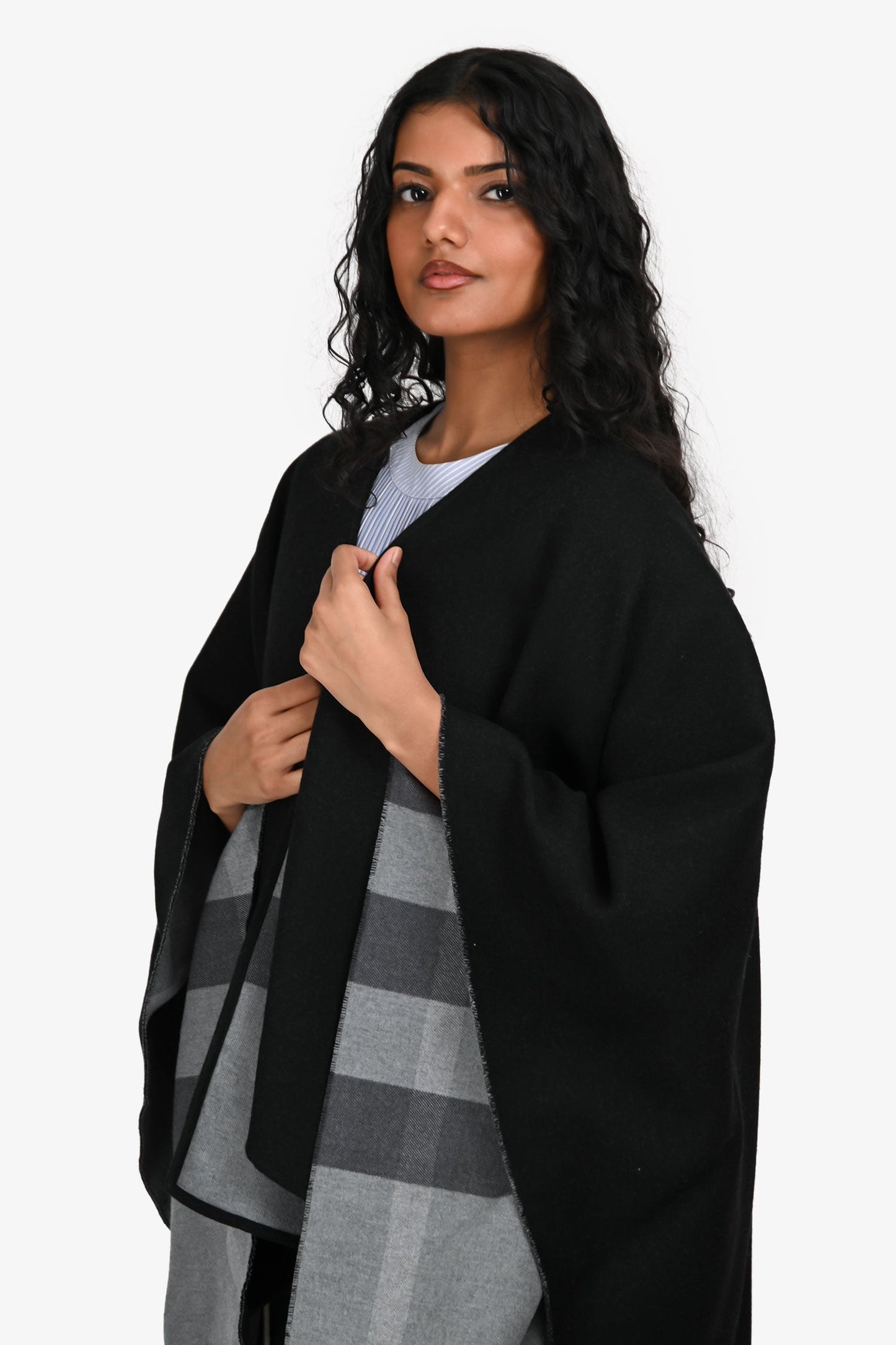 Burberry Black/Grey House Check Wool Shawl