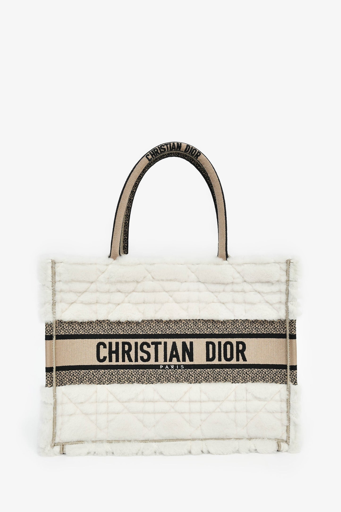 Christian Dior 2023 Ecru Cannage Shearling Taupe Canvas Medium Book Tote