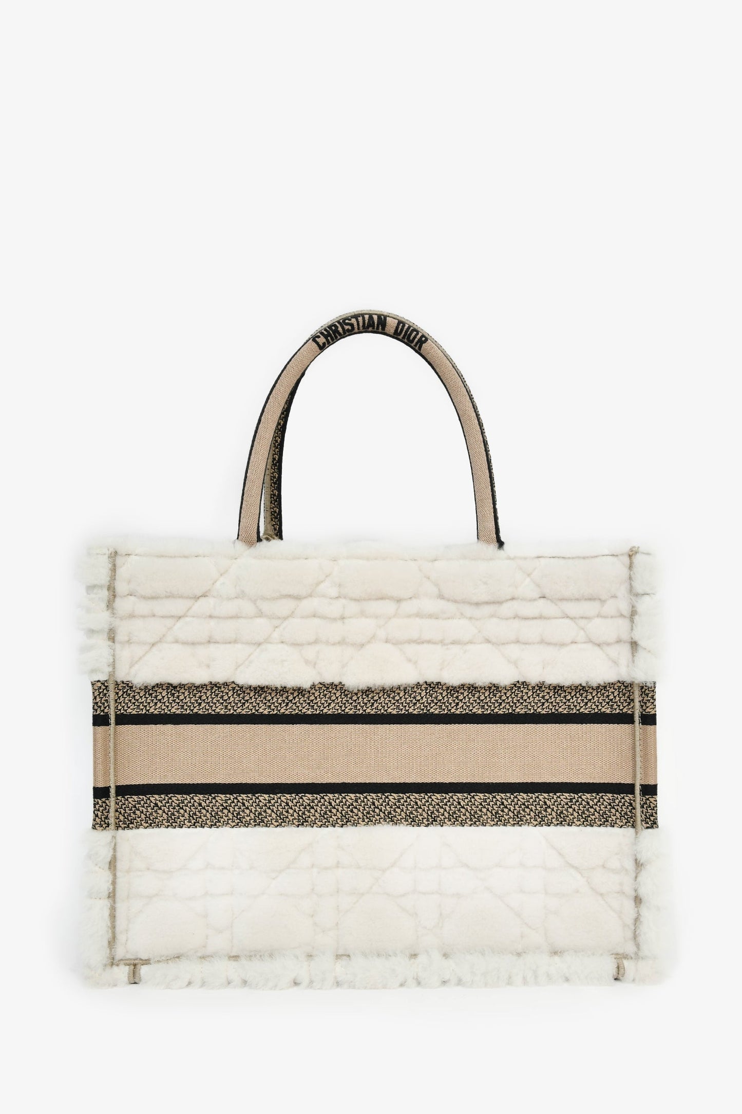 Christian Dior 2023 Ecru Cannage Shearling Taupe Canvas Medium Book Tote