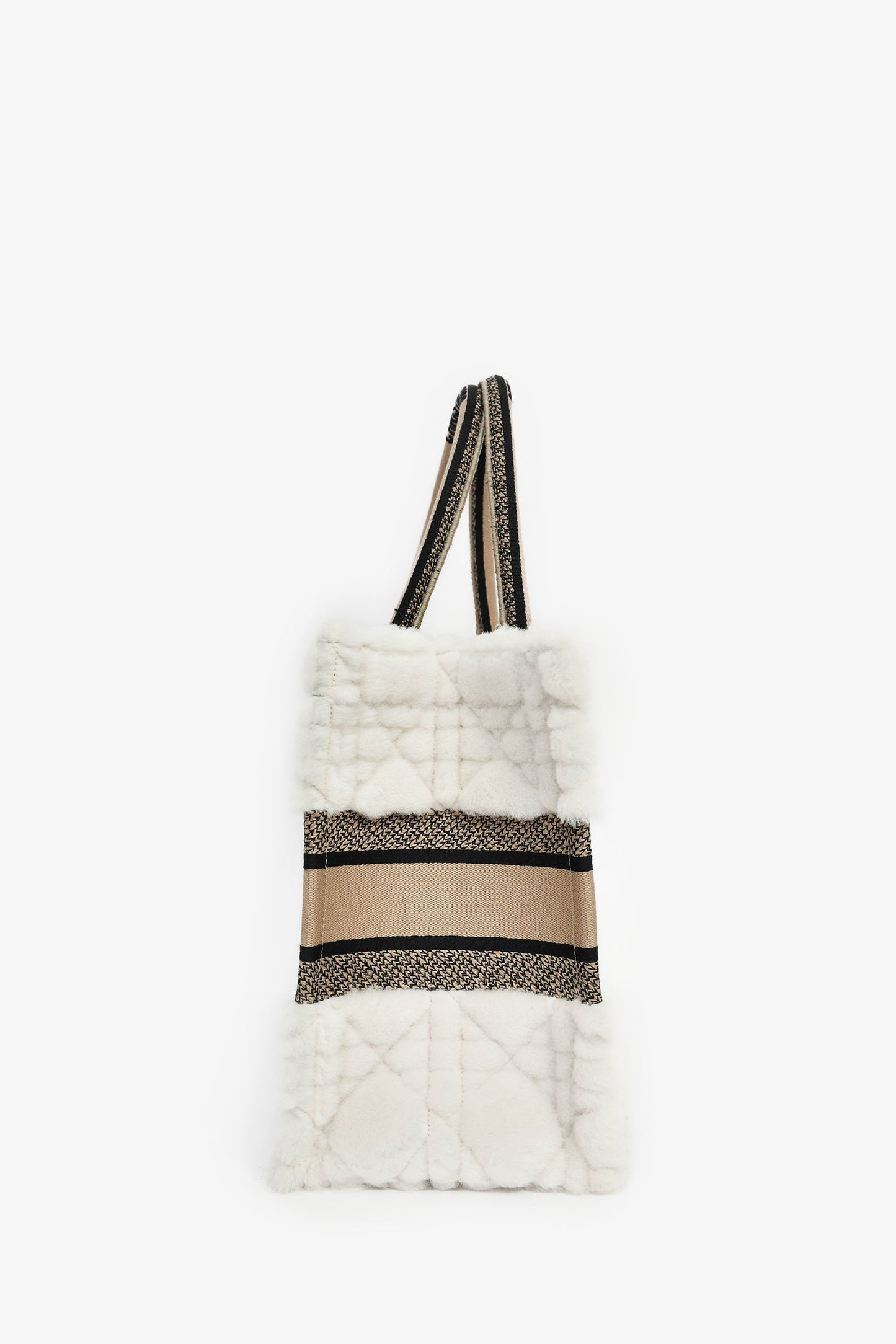 Christian Dior 2023 Ecru Cannage Shearling Taupe Canvas Medium Book Tote