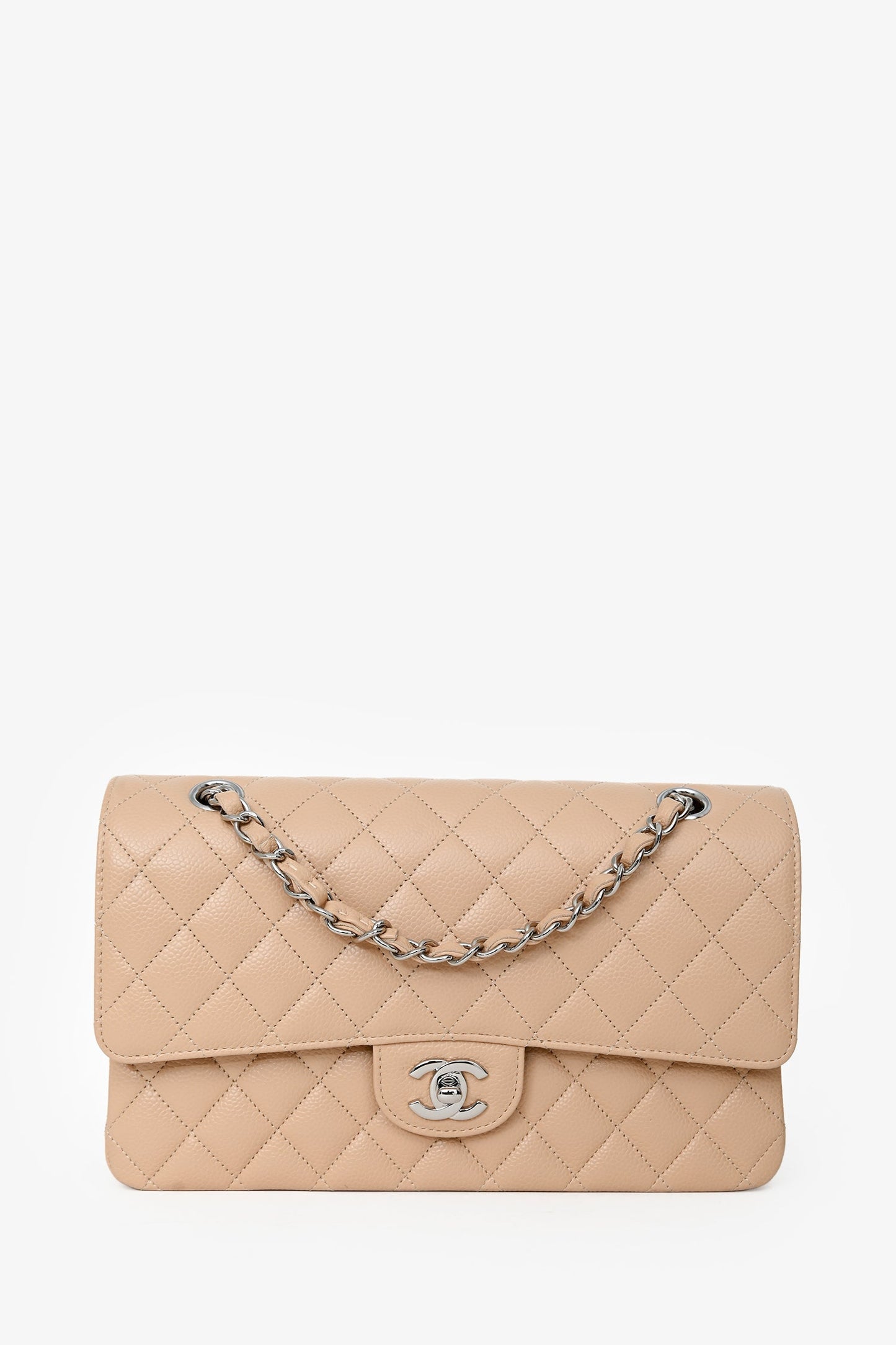 Chanel™ Beige Caviar Leather Medium Classic Double Flap