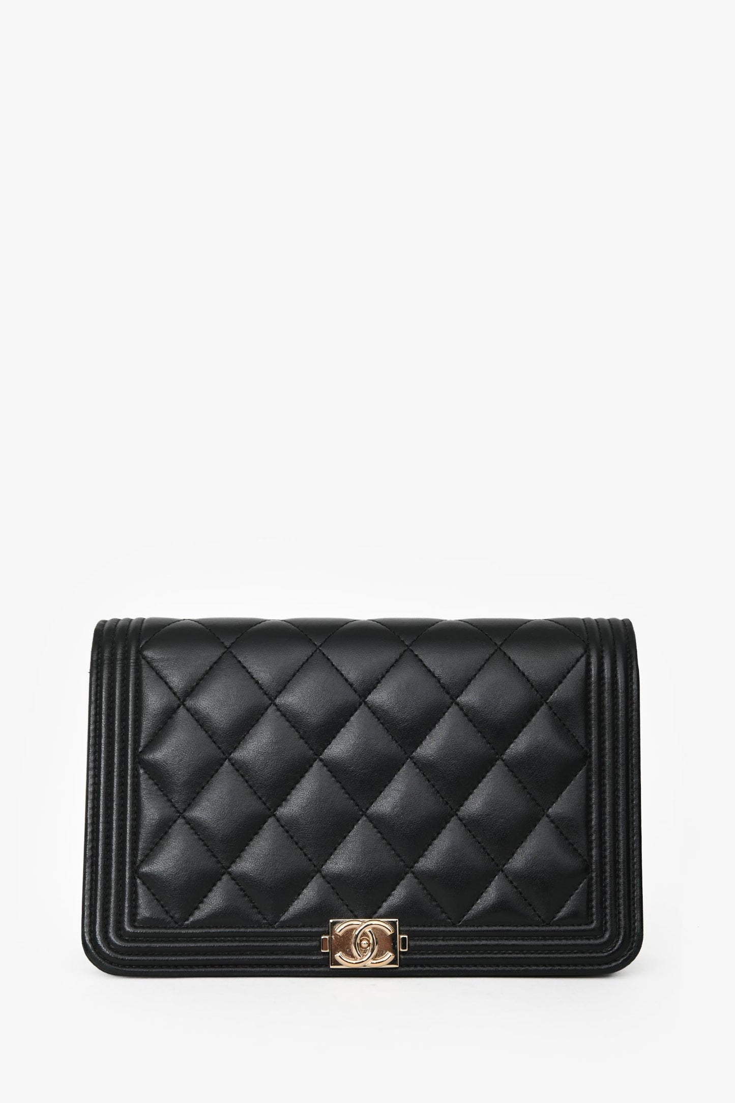 Chanel™ 2018 Black Lambskin Boy Wallet On Chain