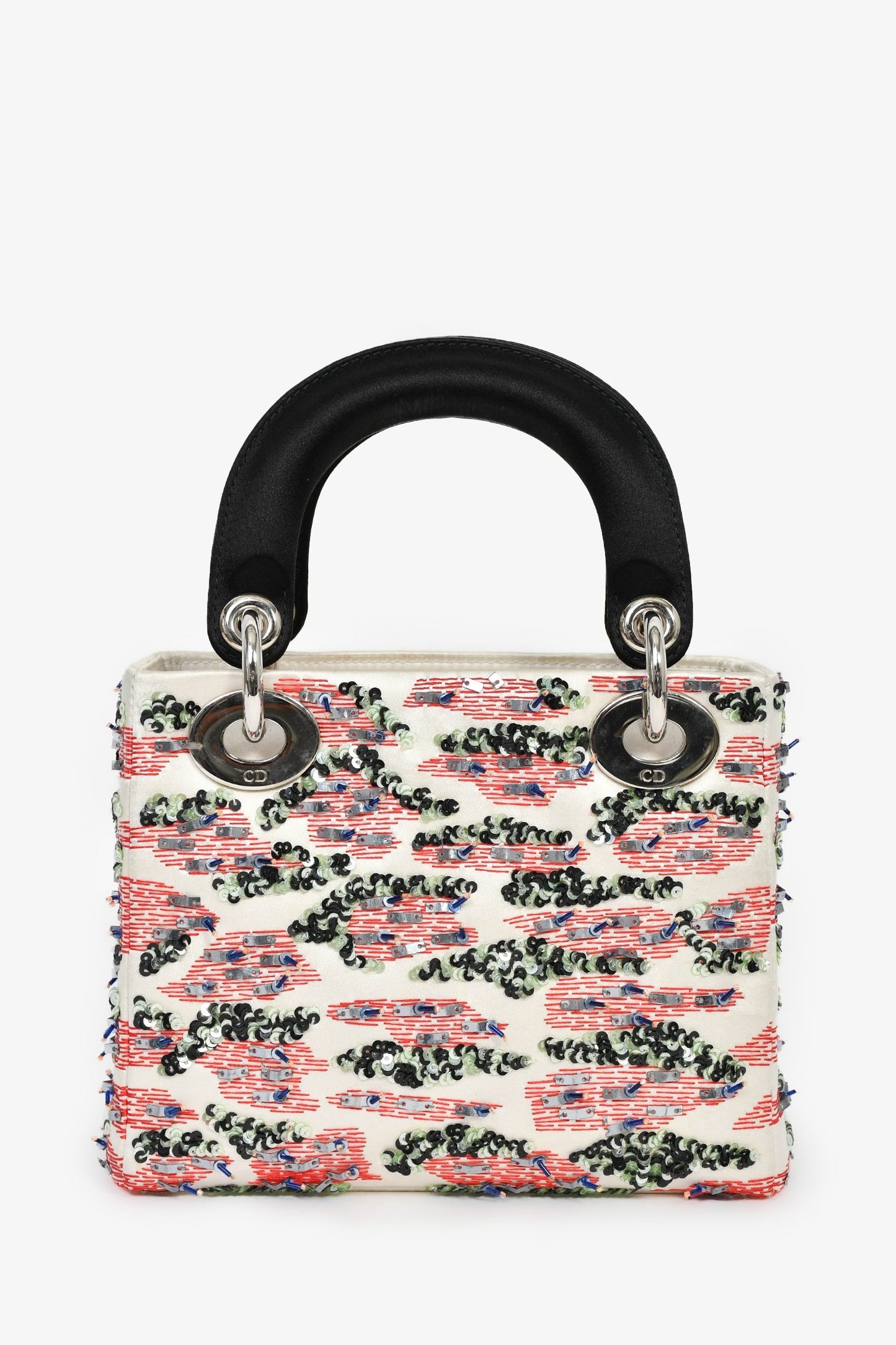 Christian Dior 2014 Cream Satin Multi Sequin Mini Lady Dior Top Handle with Strap
