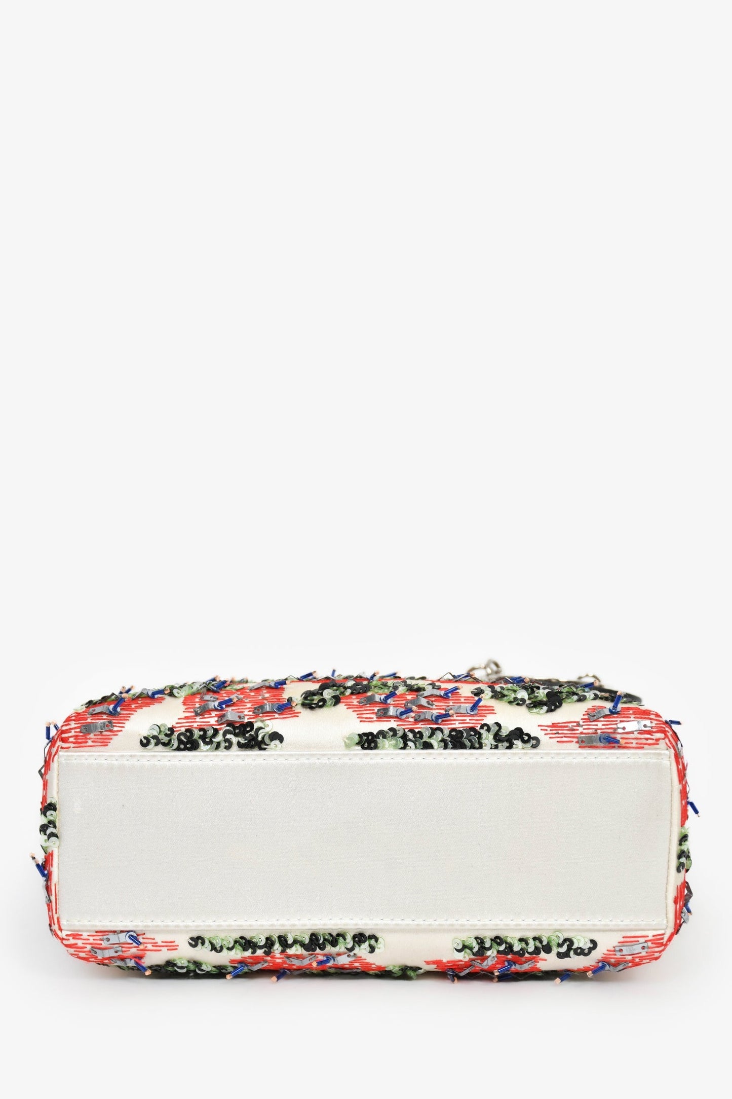 Christian Dior 2014 Cream Satin Multi Sequin Mini Lady Dior Top Handle with Strap