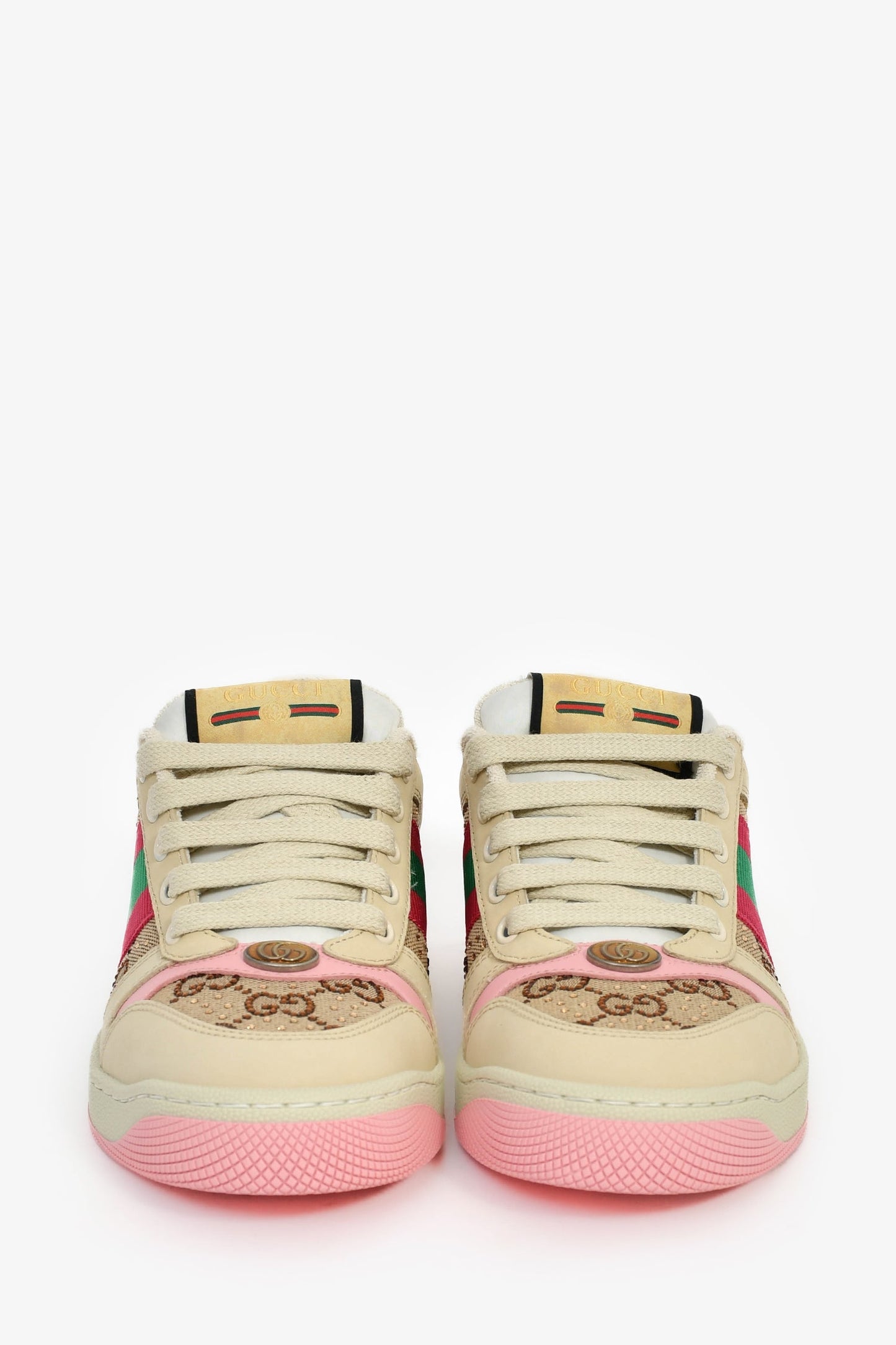 Gucci Crystal GG Supreme Pink Web 'Screener' Sneakers Size 36