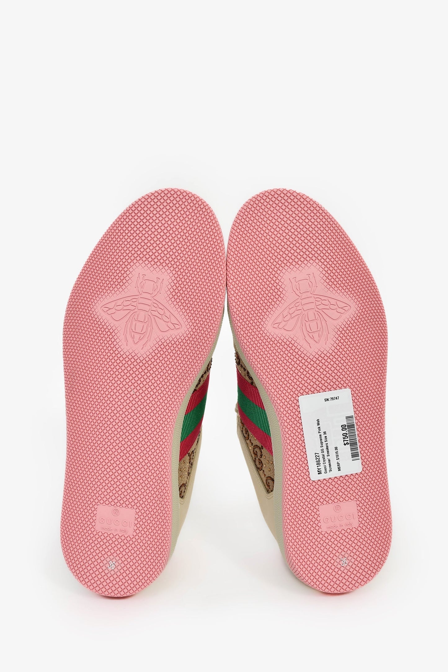 Gucci Crystal GG Supreme Pink Web 'Screener' Sneakers Size 36
