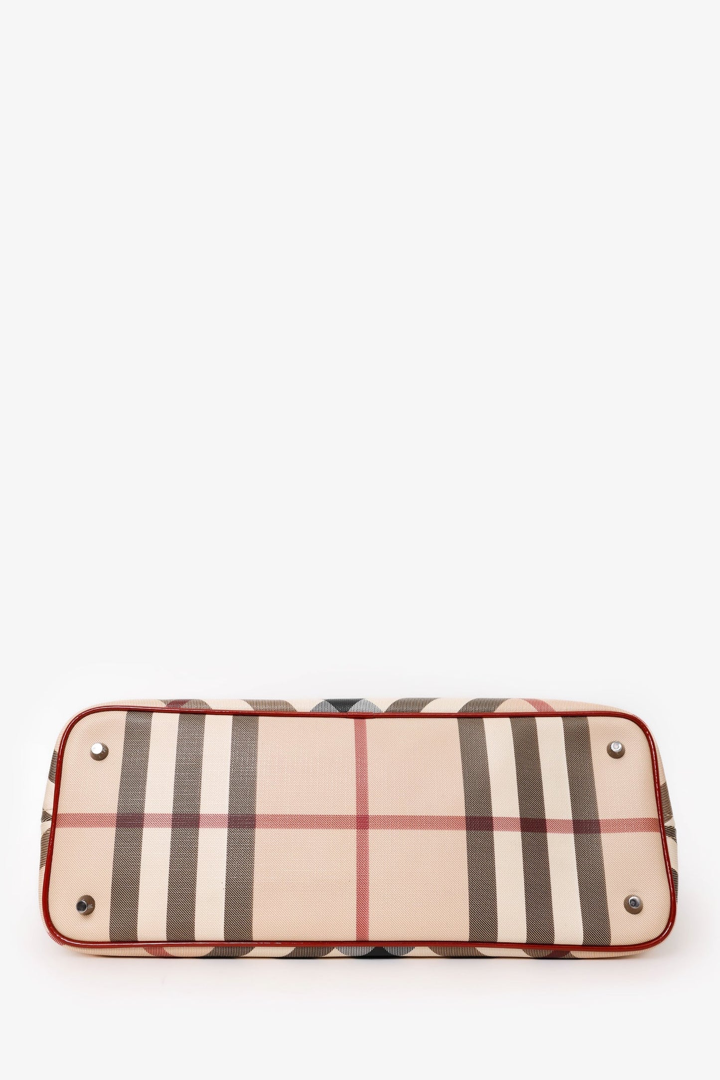 Burberry Beige/Red Coated Canvas Novacheck Top Handle Bag