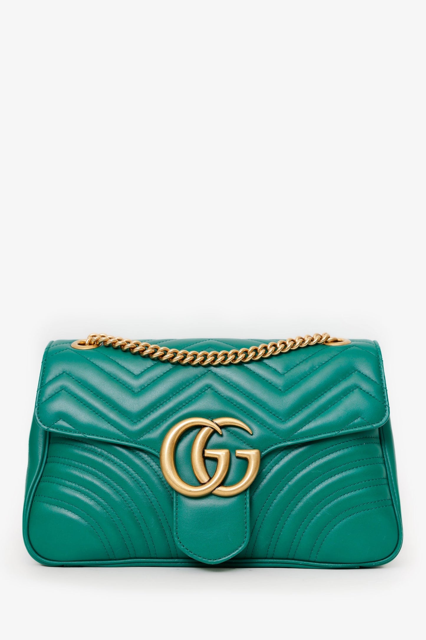 Gucci Green Chevron Leather Medium Marmont Shoulder Bag