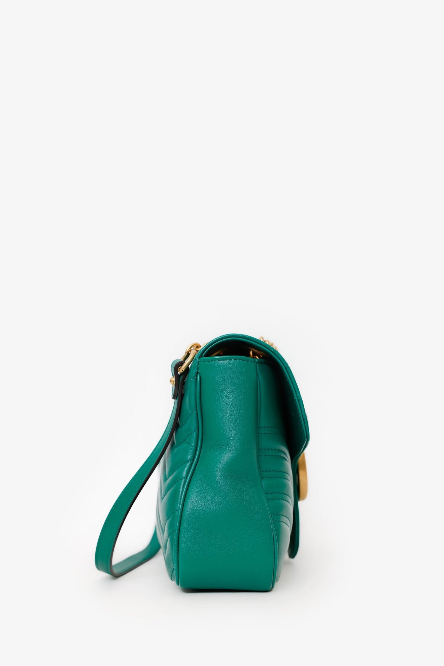 Gucci Green Chevron Leather Medium Marmont Shoulder Bag