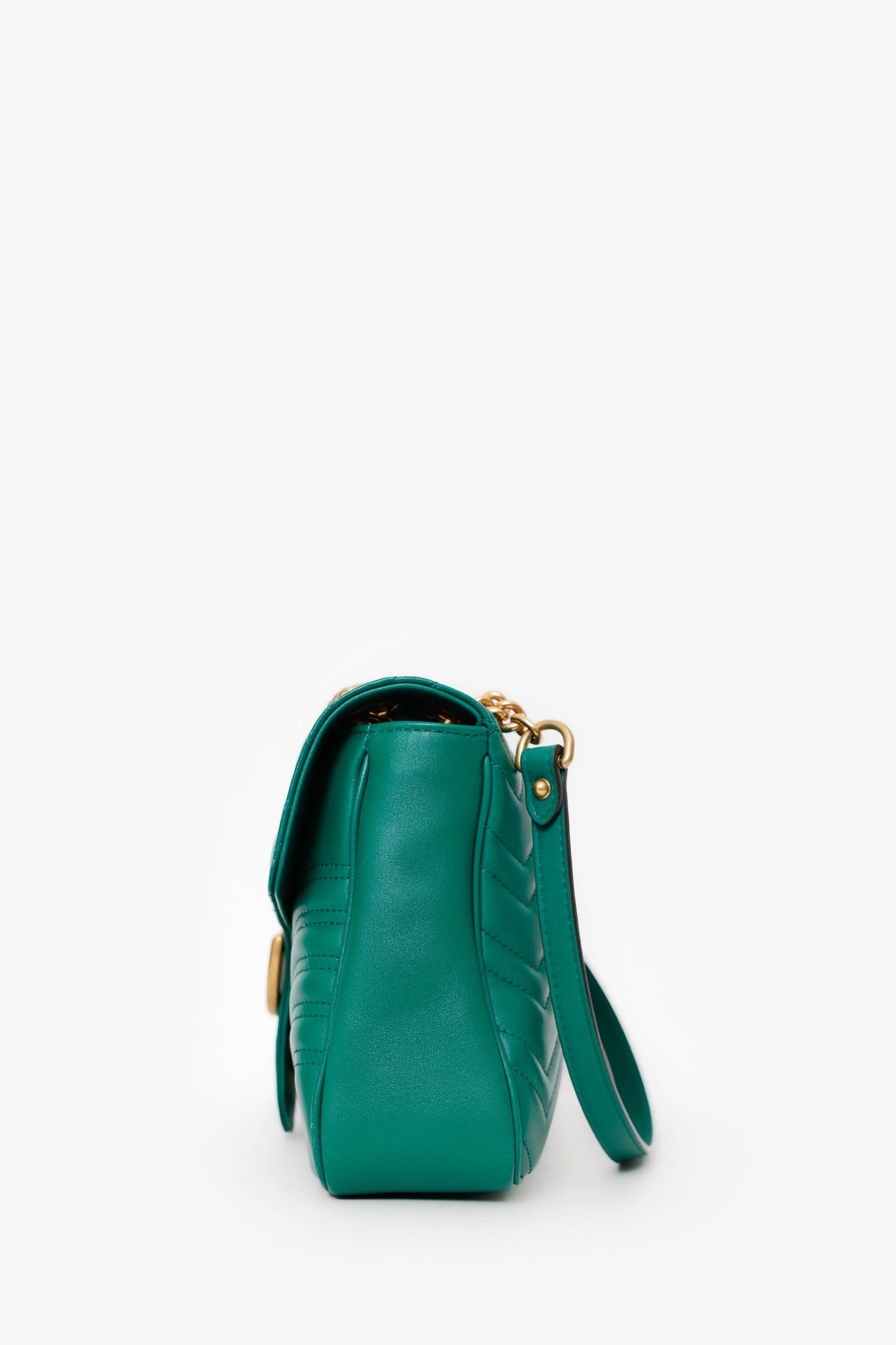 Gucci Green Chevron Leather Medium Marmont Shoulder Bag