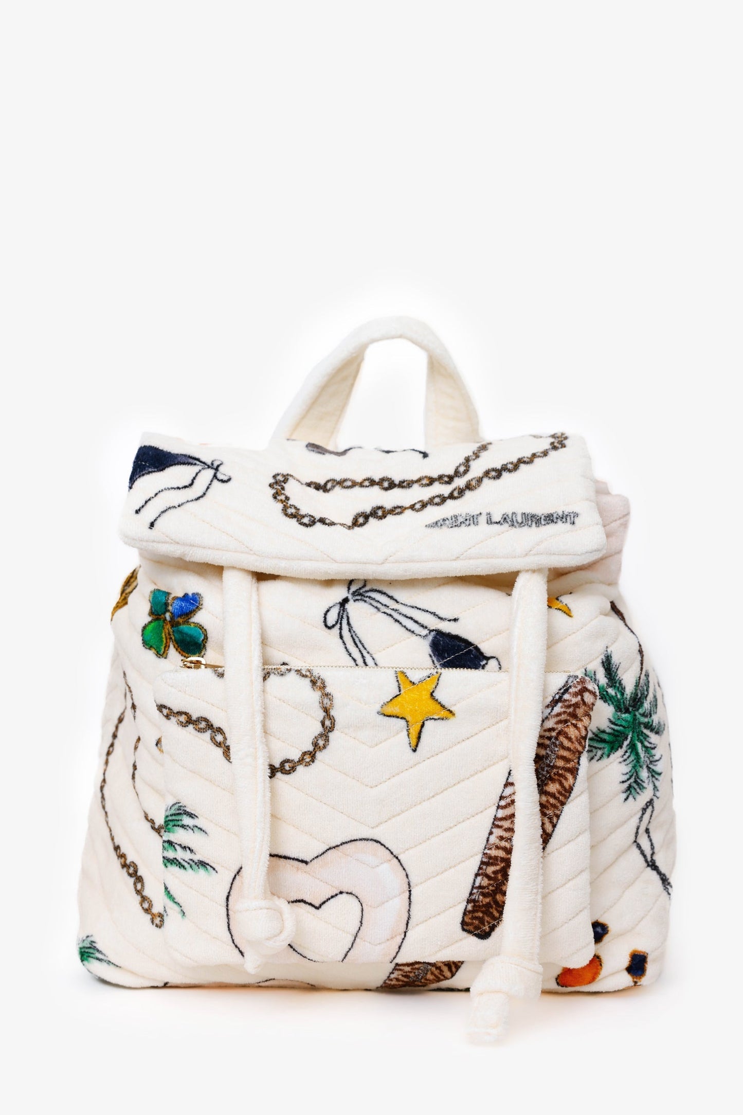 Saint Laurent White Terry Cloth Summer Print Backpack