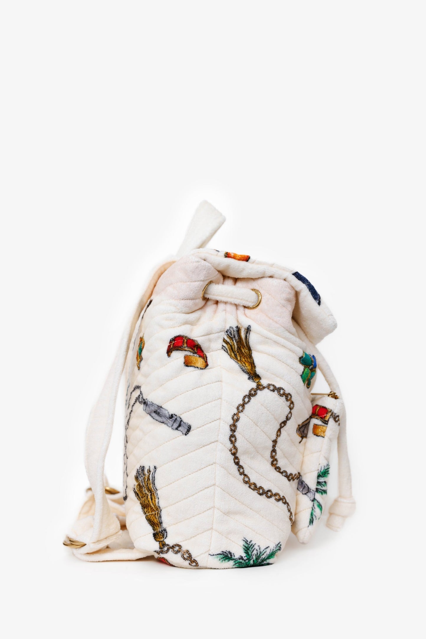 Saint Laurent White Terry Cloth Summer Print Backpack