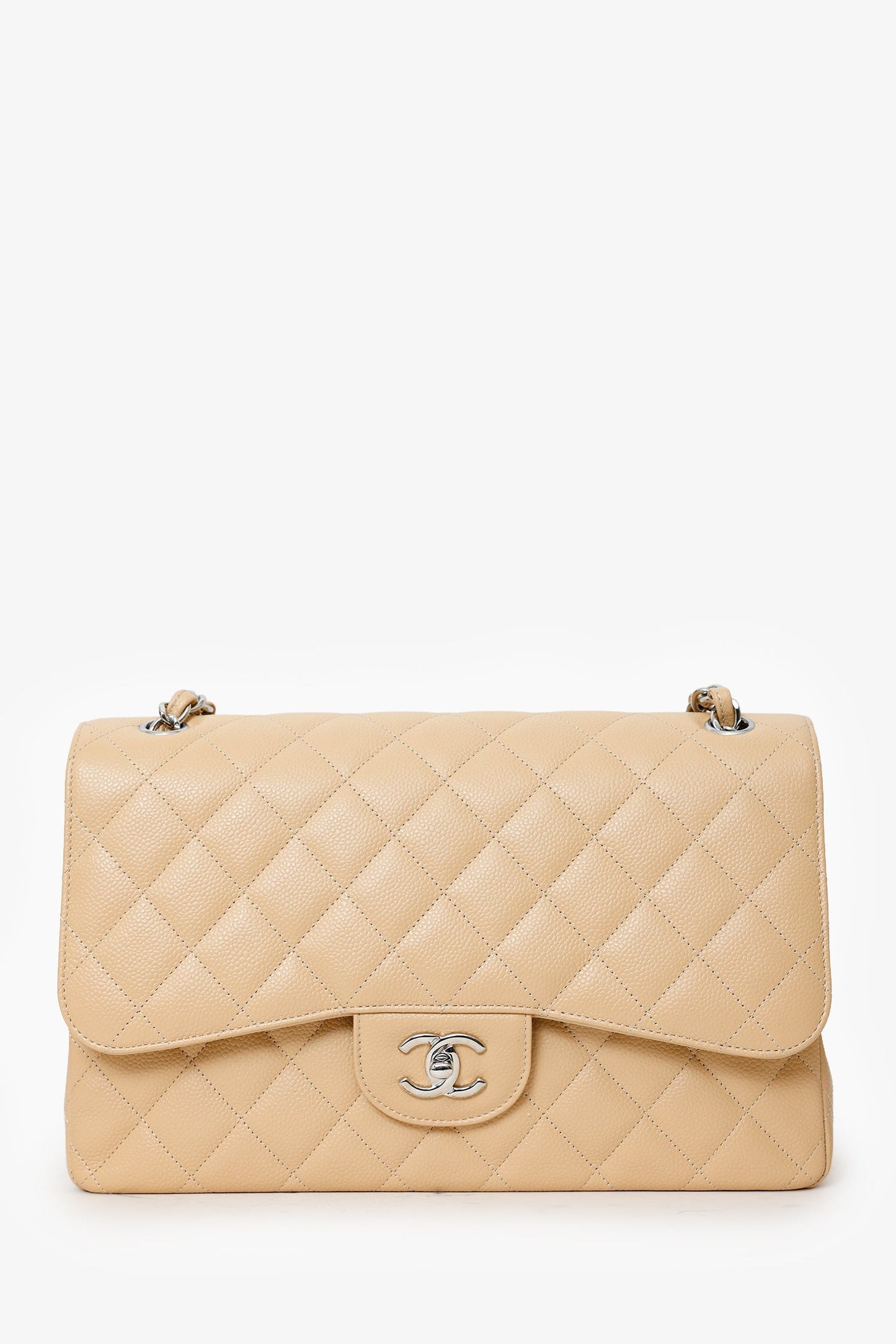 Chanel™ 2016-17 Beige Caviar Leather Jumbo Double Flap Bag
