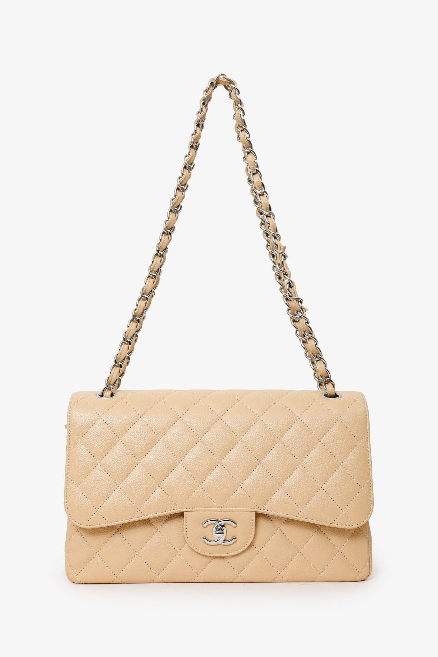 Chanel™ 2016-17 Beige Caviar Leather Jumbo Double Flap Bag