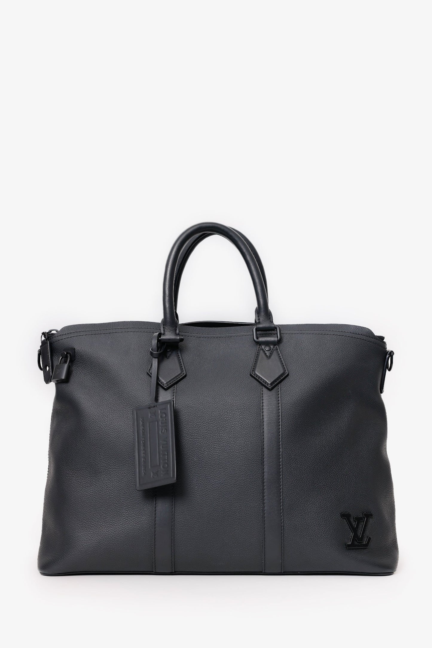 Louis Vuitton Black Grained Calfskin Aerogram LV Lock It Tote Bag With Strap