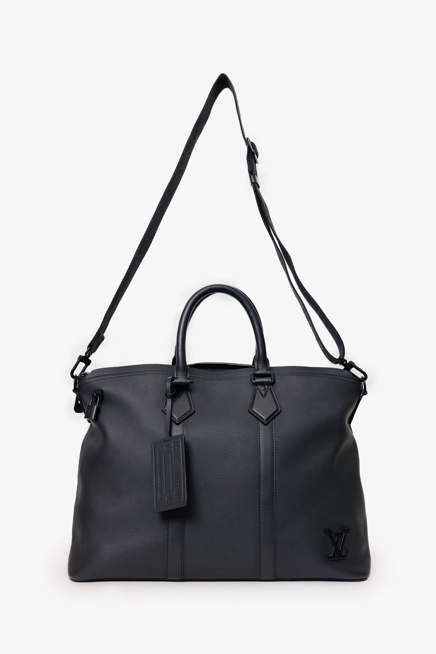 Louis Vuitton Black Grained Calfskin Aerogram LV Lock It Tote Bag With Strap
