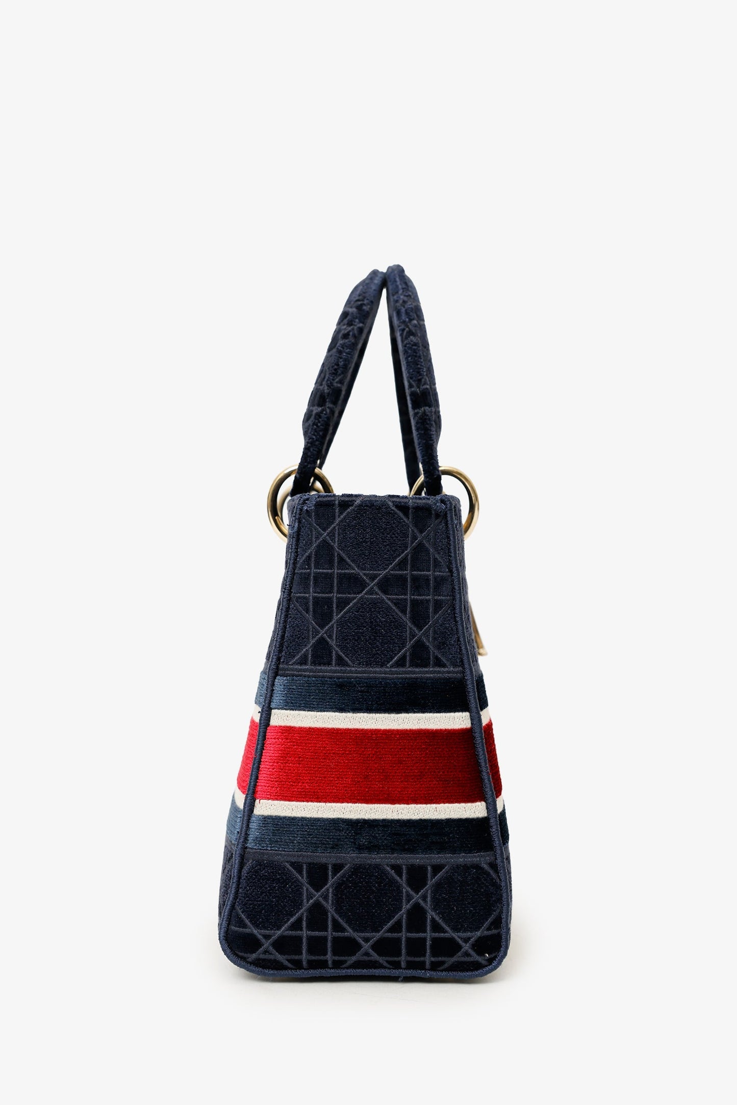 Christian Dior 2021 Blue Velvet 'Cannage D-Lite' Medium Bag With Strap