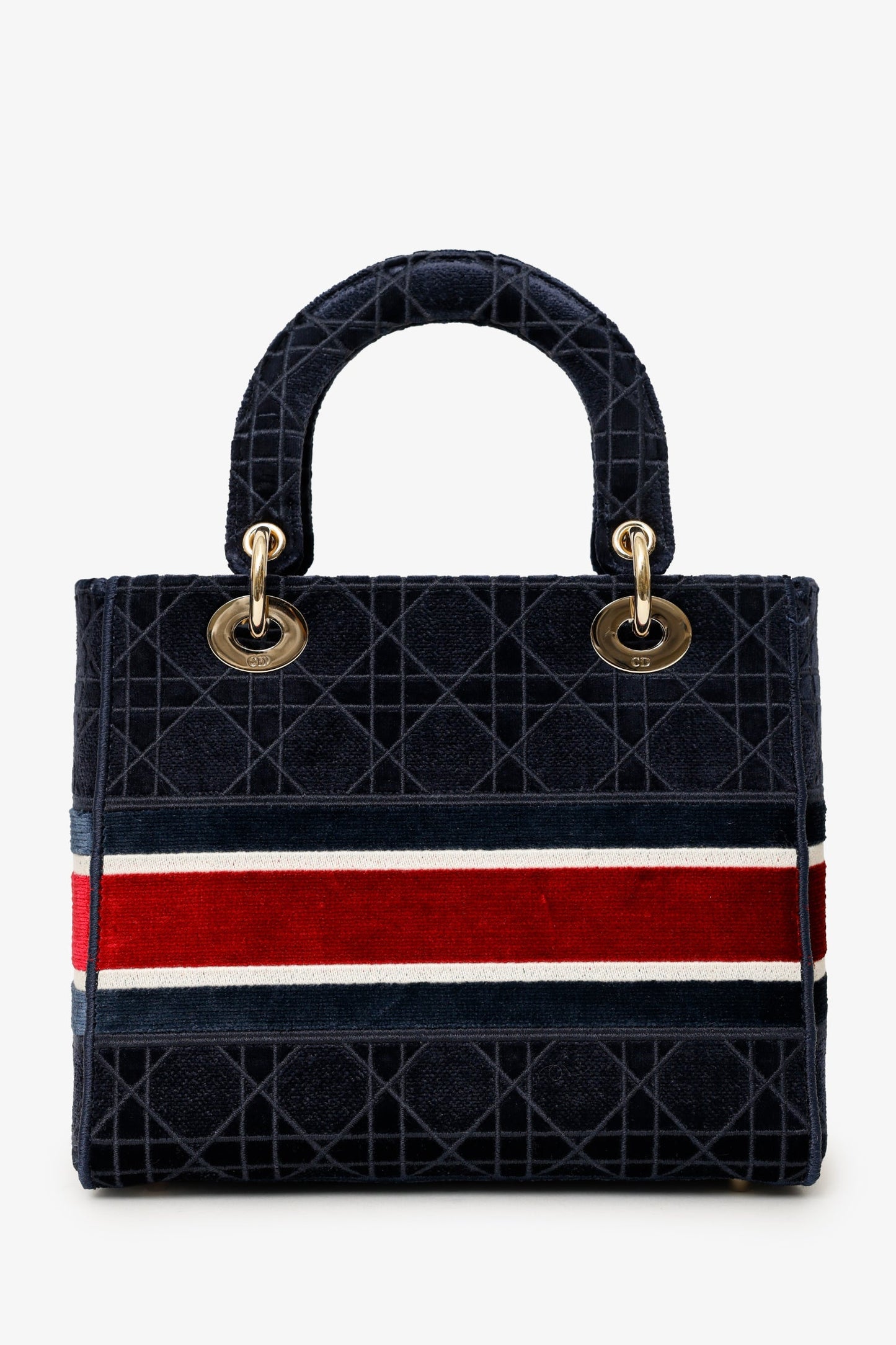 Christian Dior 2021 Blue Velvet 'Cannage D-Lite' Medium Bag With Strap