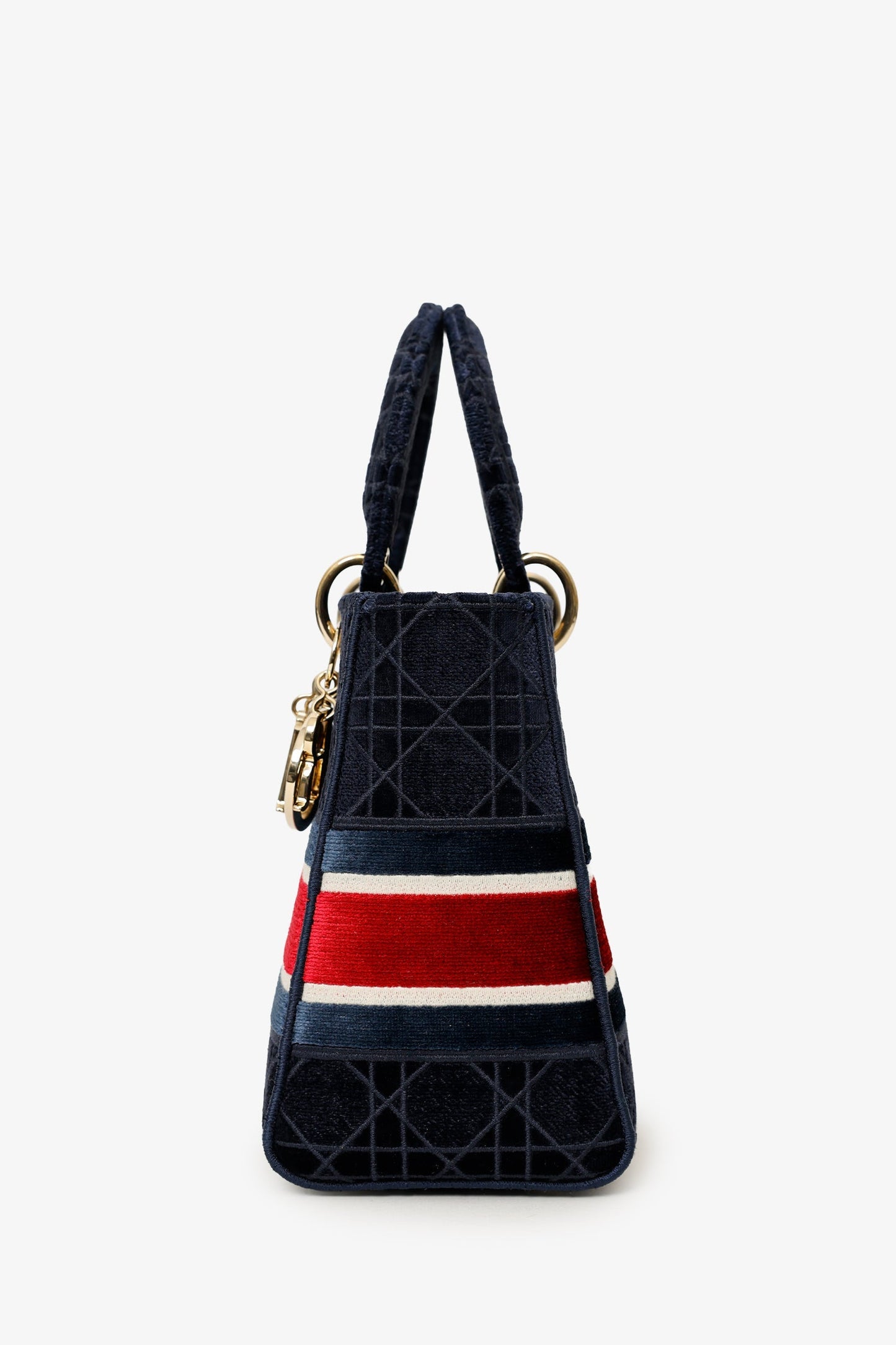 Christian Dior 2021 Blue Velvet 'Cannage D-Lite' Medium Bag With Strap