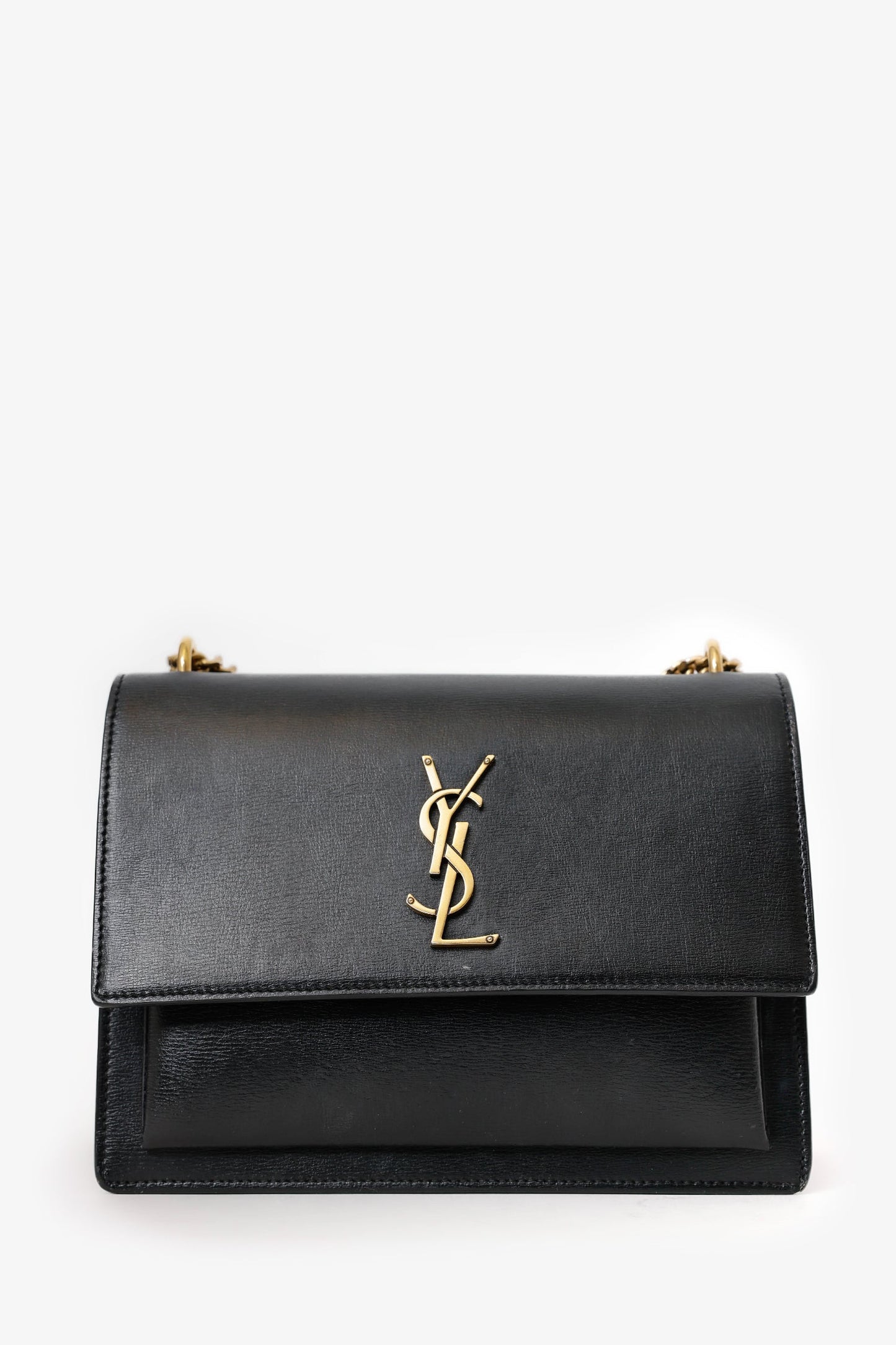 Saint Laurent Black Smooth Leather Medium 'Sunset' Shoulder Bag