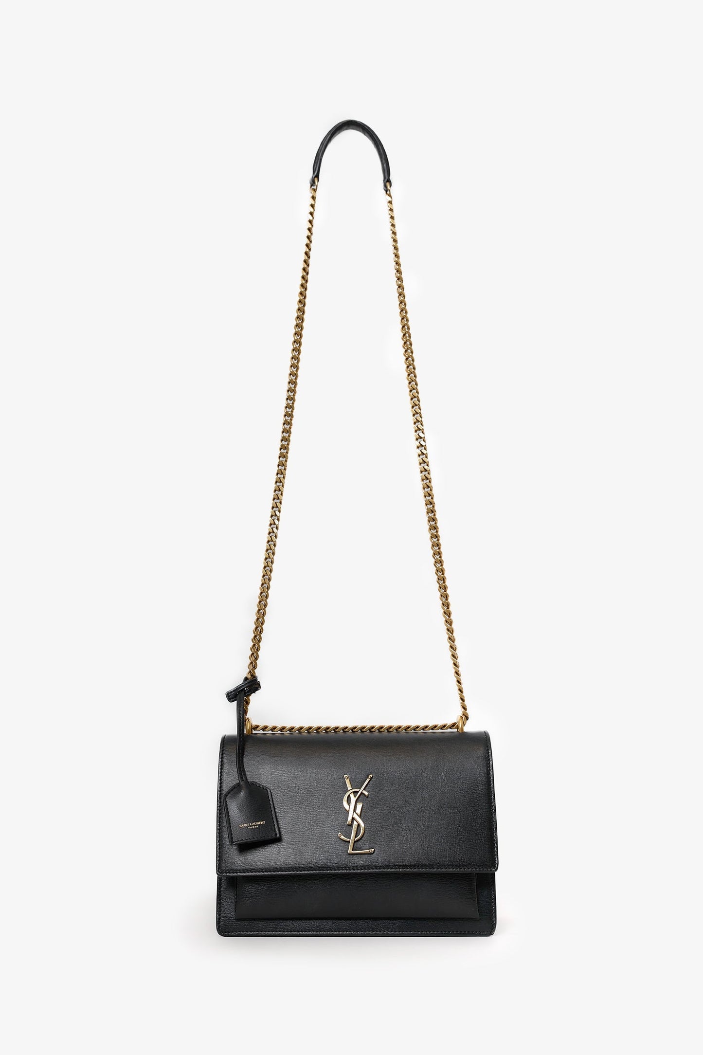 Saint Laurent Black Smooth Leather Medium 'Sunset' Shoulder Bag