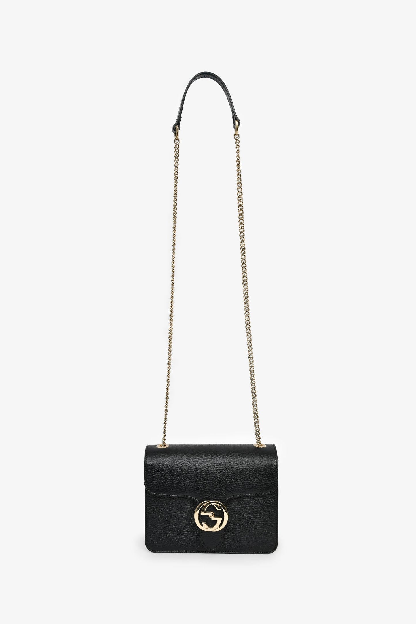 Gucci Black Leather GG Interlocking Small Chain Crossbody Bag