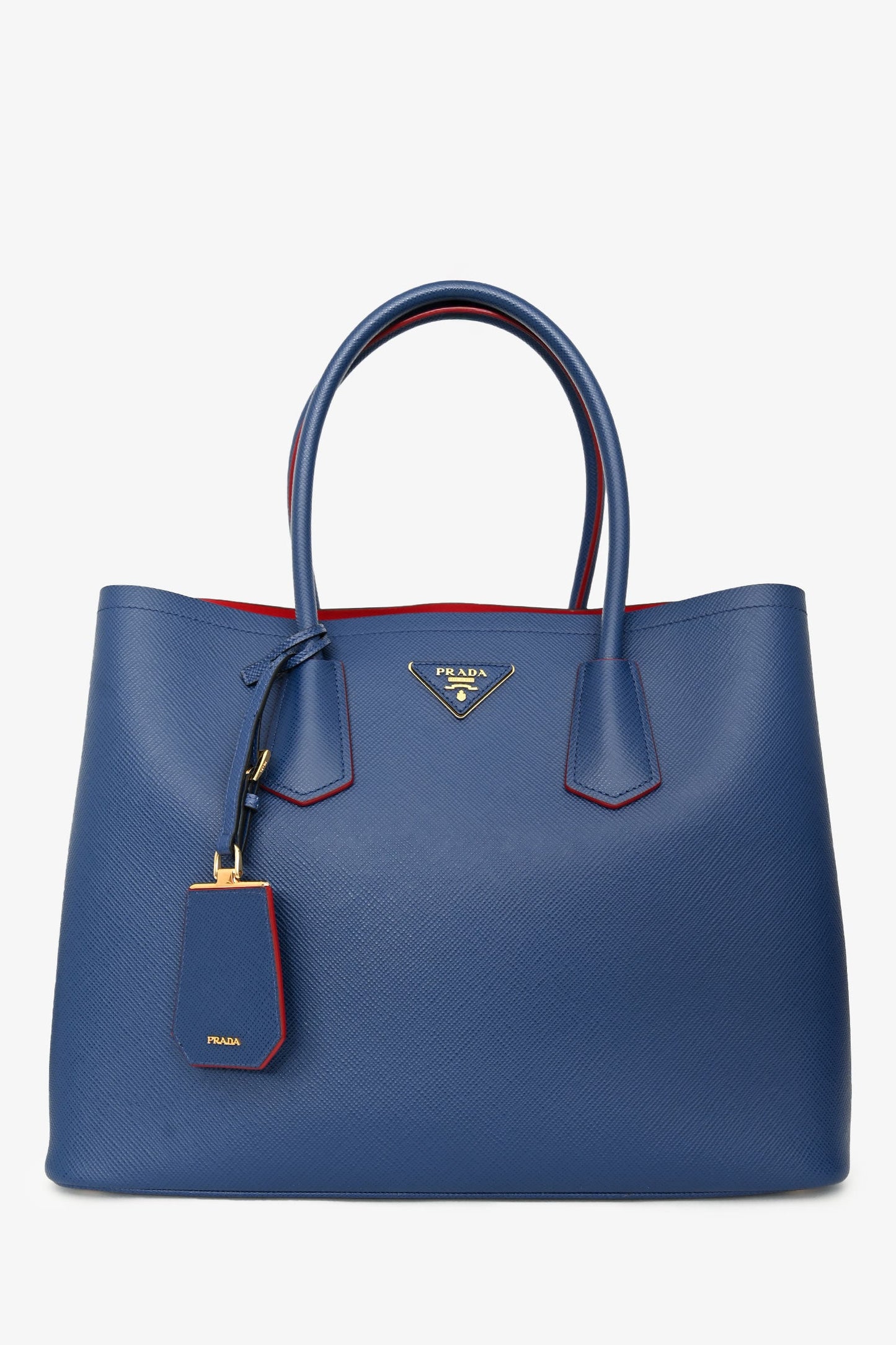 Prada Blue Saffiano Cuir Medium Double Tote