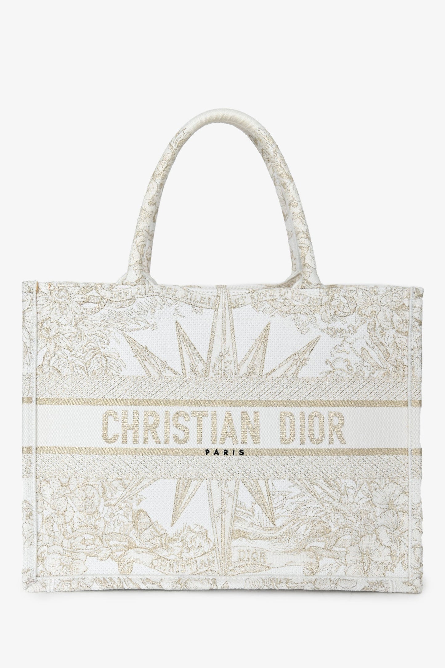 Christian Dior 2022 Metallic & White Canvas Medium Book Tote
