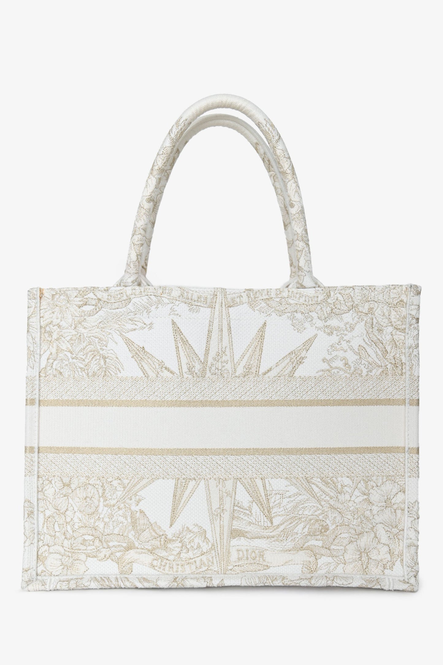 Christian Dior 2022 Metallic & White Canvas Medium Book Tote