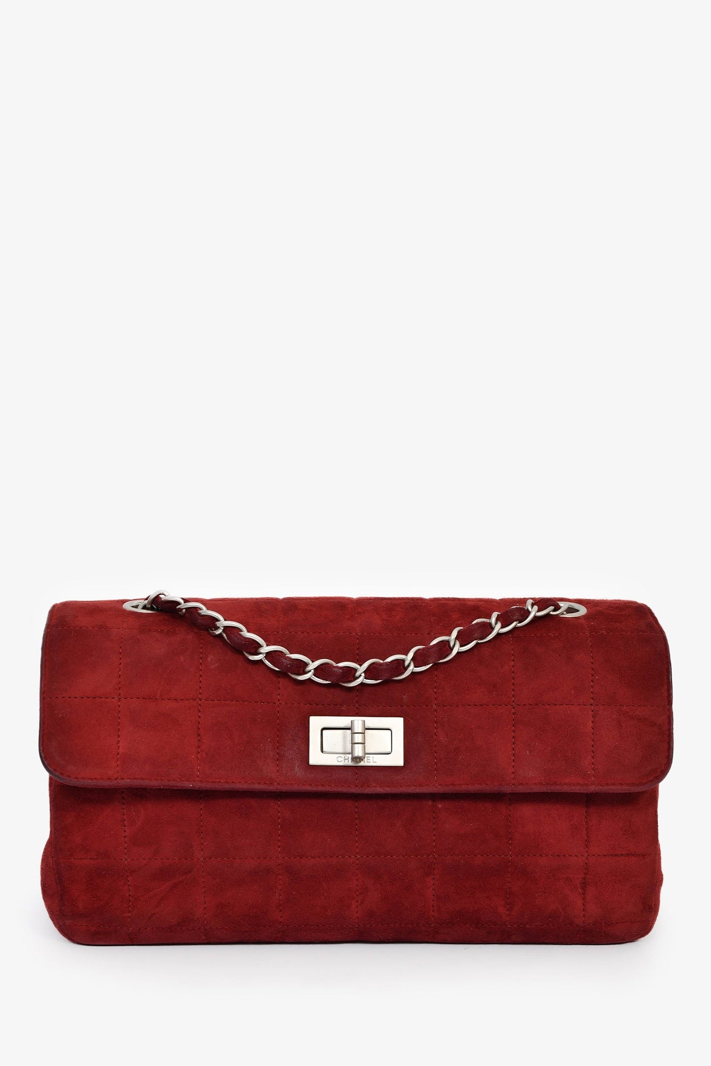 Chanel™ 2000/2002 Burgundy Suede 2.55 'Choco Bar' Reissue Shoulder Bag