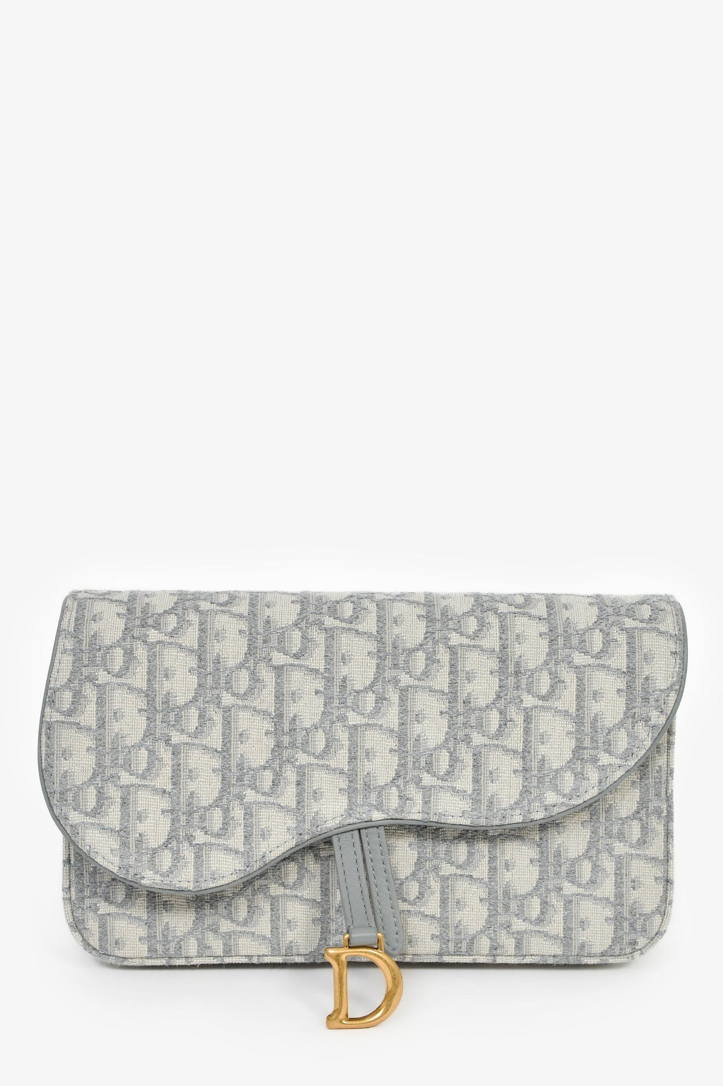 Christian Dior 2023 Grey Oblique Canvas Medium Saddle Pouch With Chain