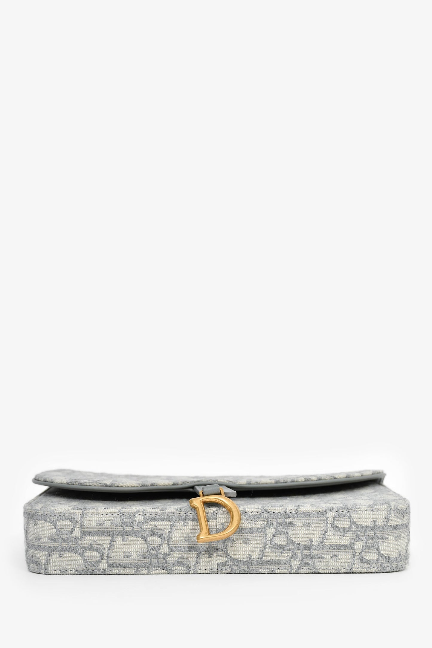 Christian Dior 2023 Grey Oblique Canvas Medium Saddle Pouch With Chain