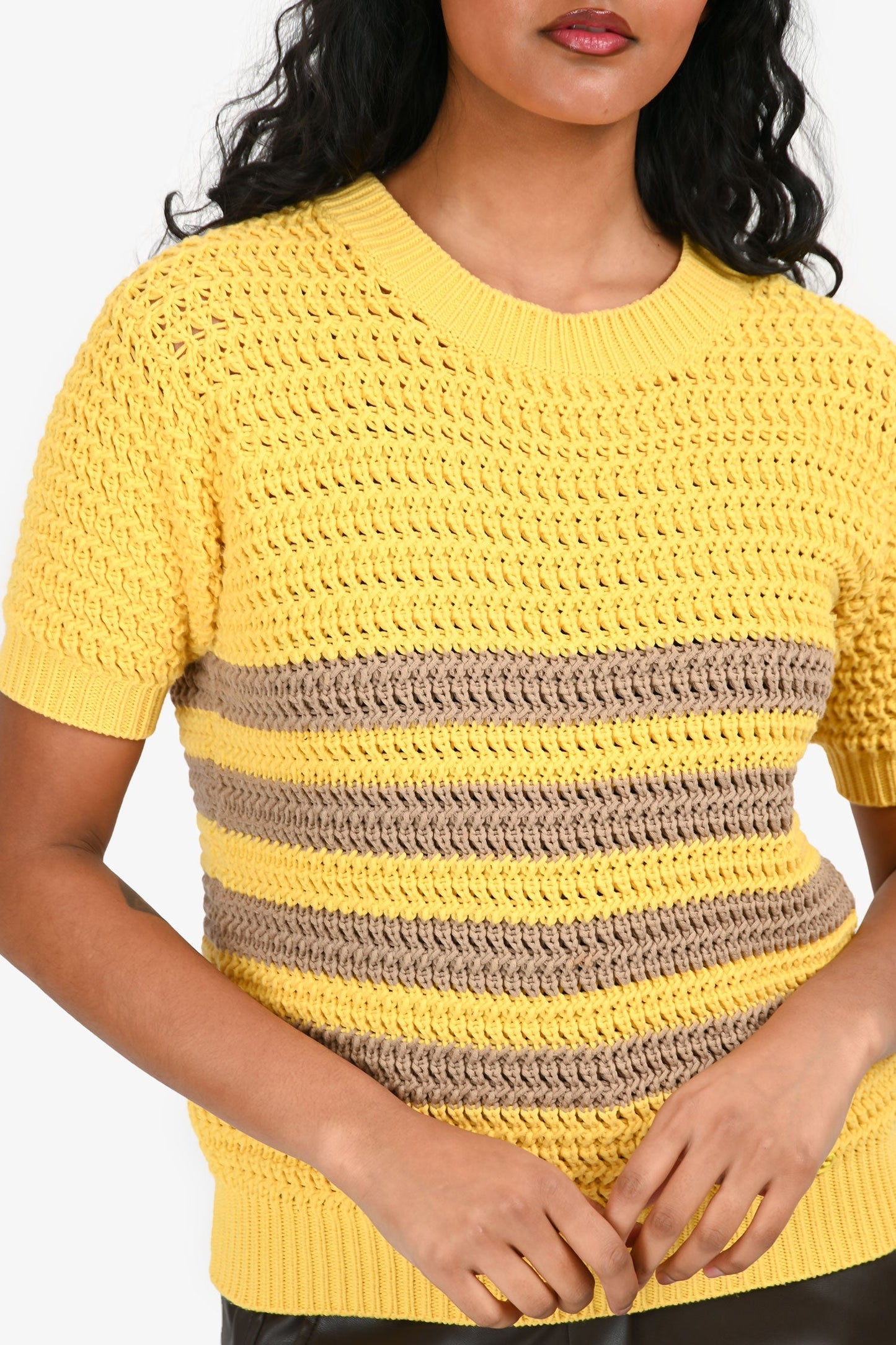 Gucci Yellow Cotton Blend Stripe Detail Knit Top Size XS