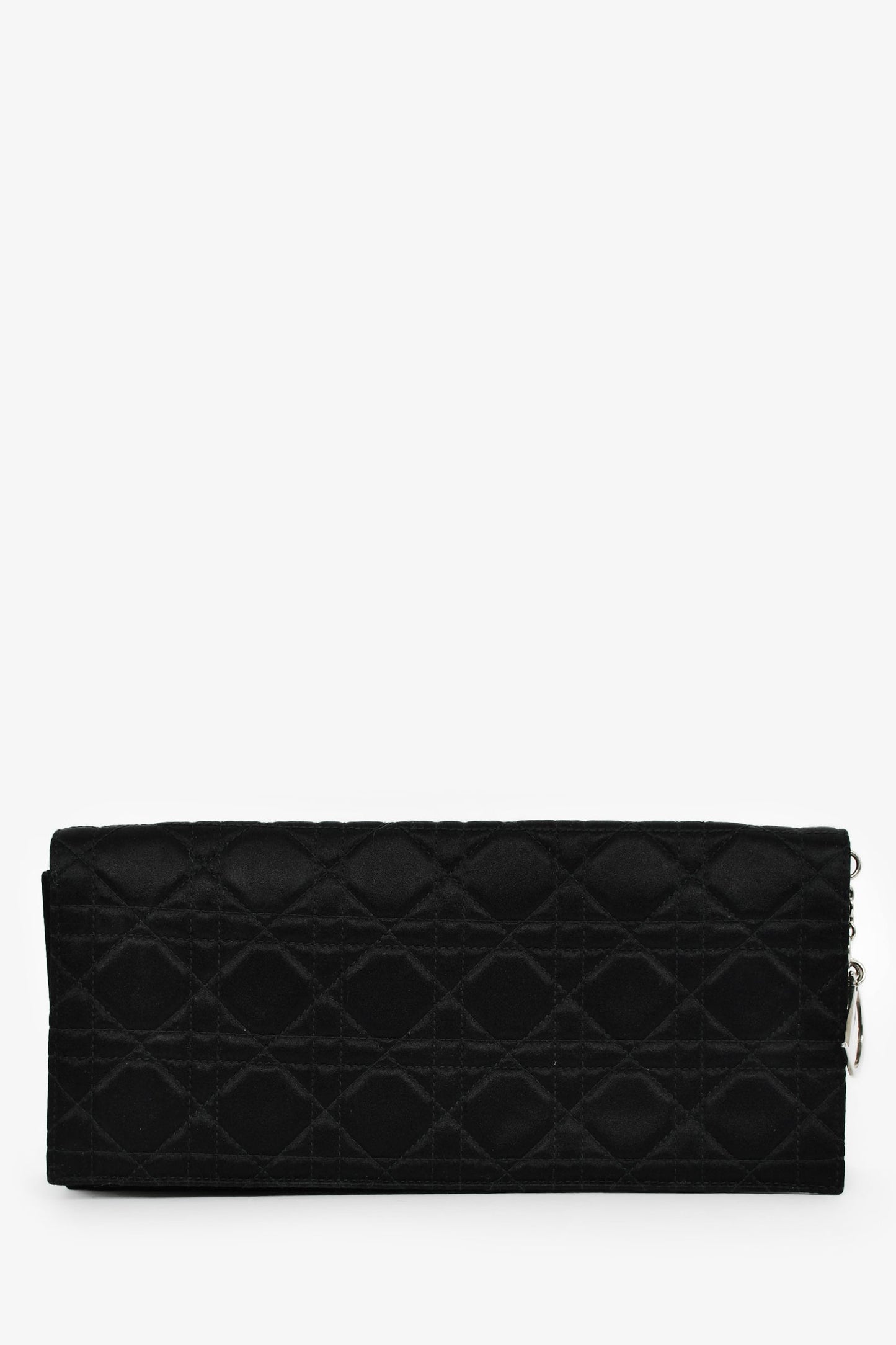 Christian Dior 2008 Black Satin Cannage Clutch On Chain