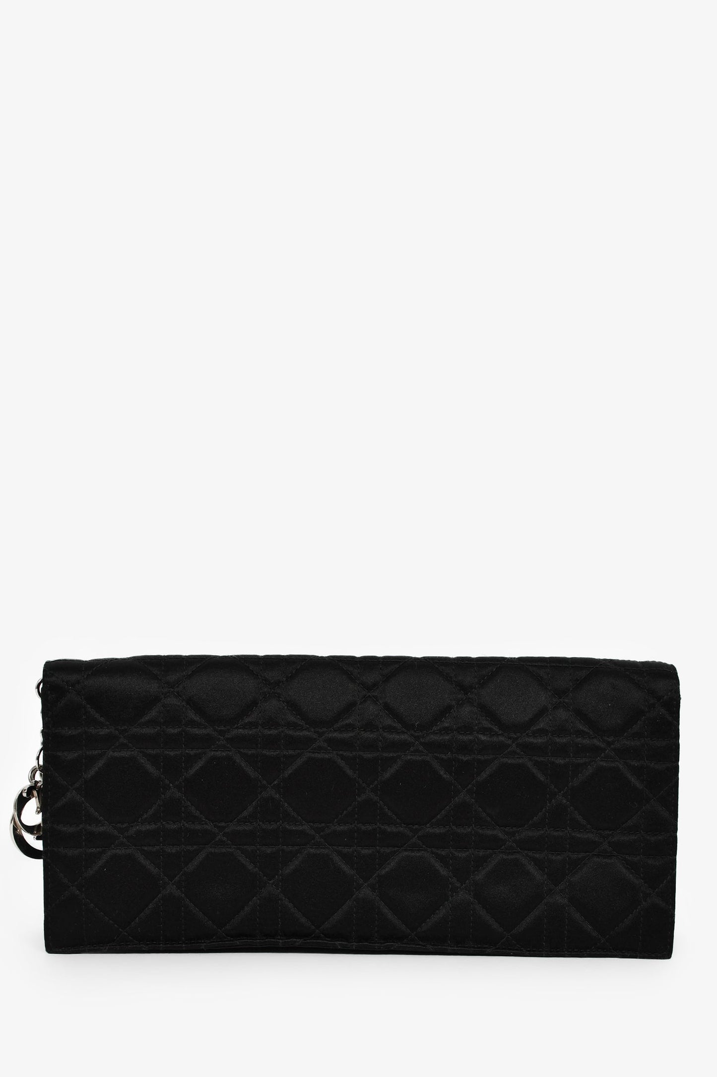 Christian Dior 2008 Black Satin Cannage Clutch On Chain