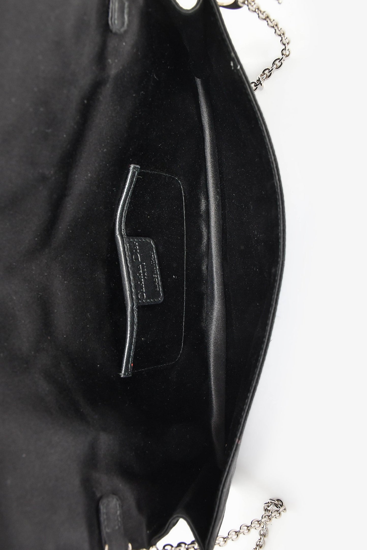 Christian Dior 2008 Black Satin Cannage Clutch On Chain