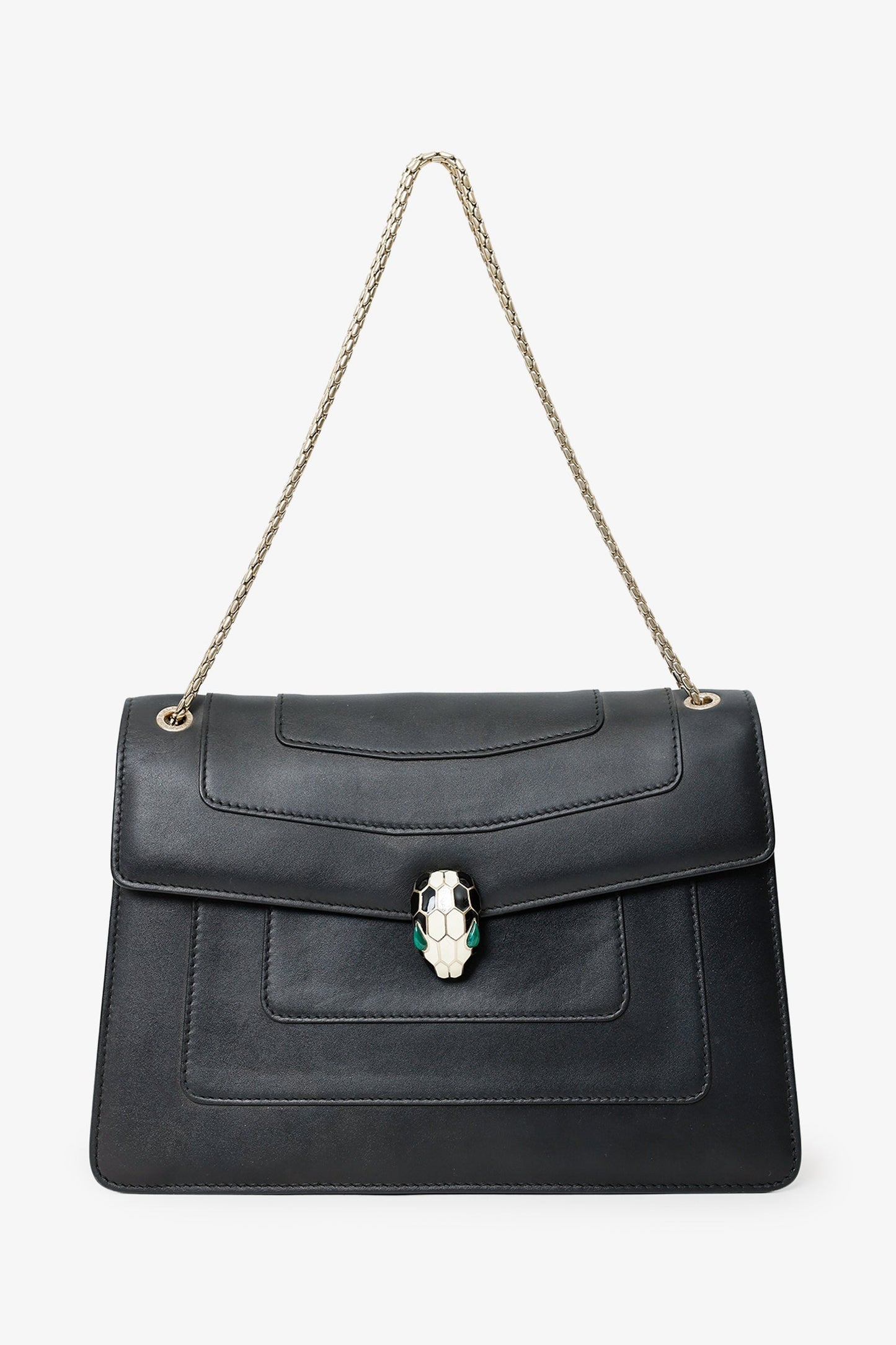 Bvlgari Black Leather Serpenti Shoulder Bag