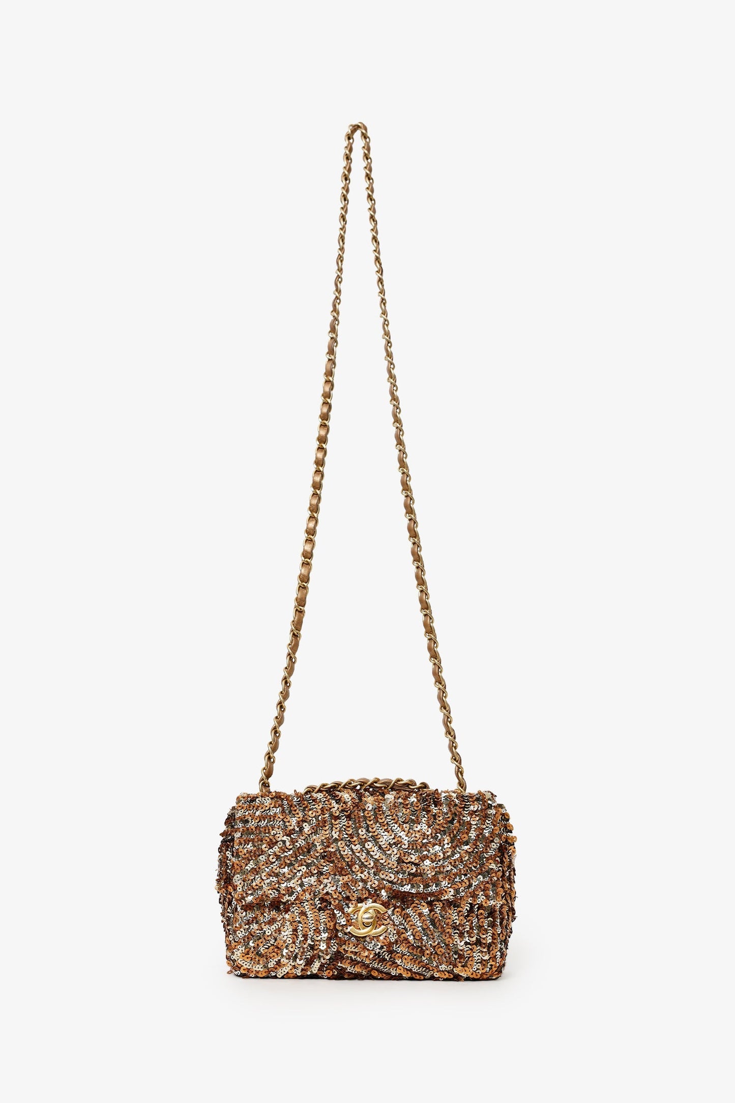 Chanel™ 2019 Limited Edition Brown Sequins Mini Rectangular Single Flap