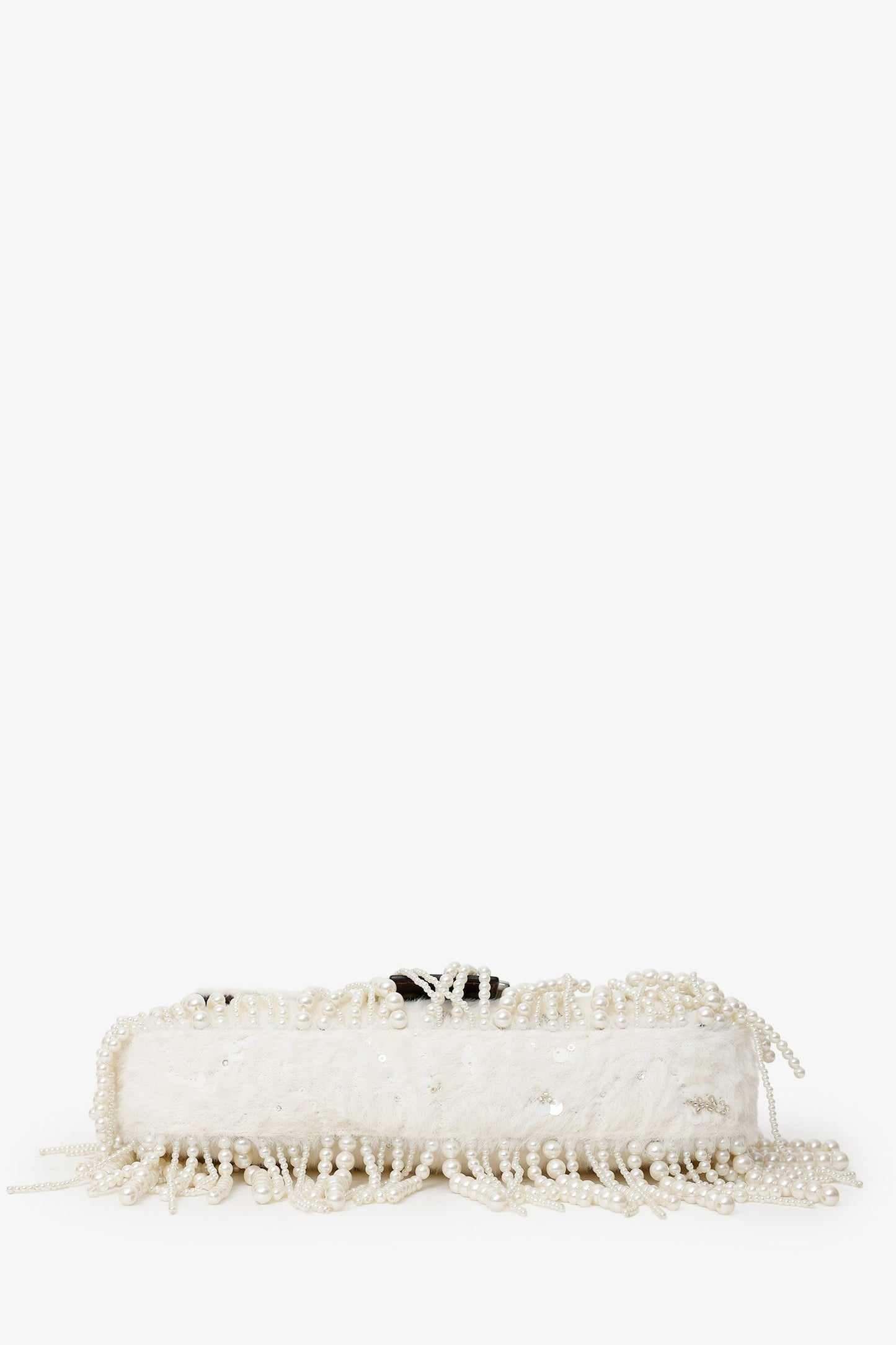 Fendi Limited Edition (1/30) White Fur Beaded Sequin Pearl Fringed Baguette Shoulder Bag