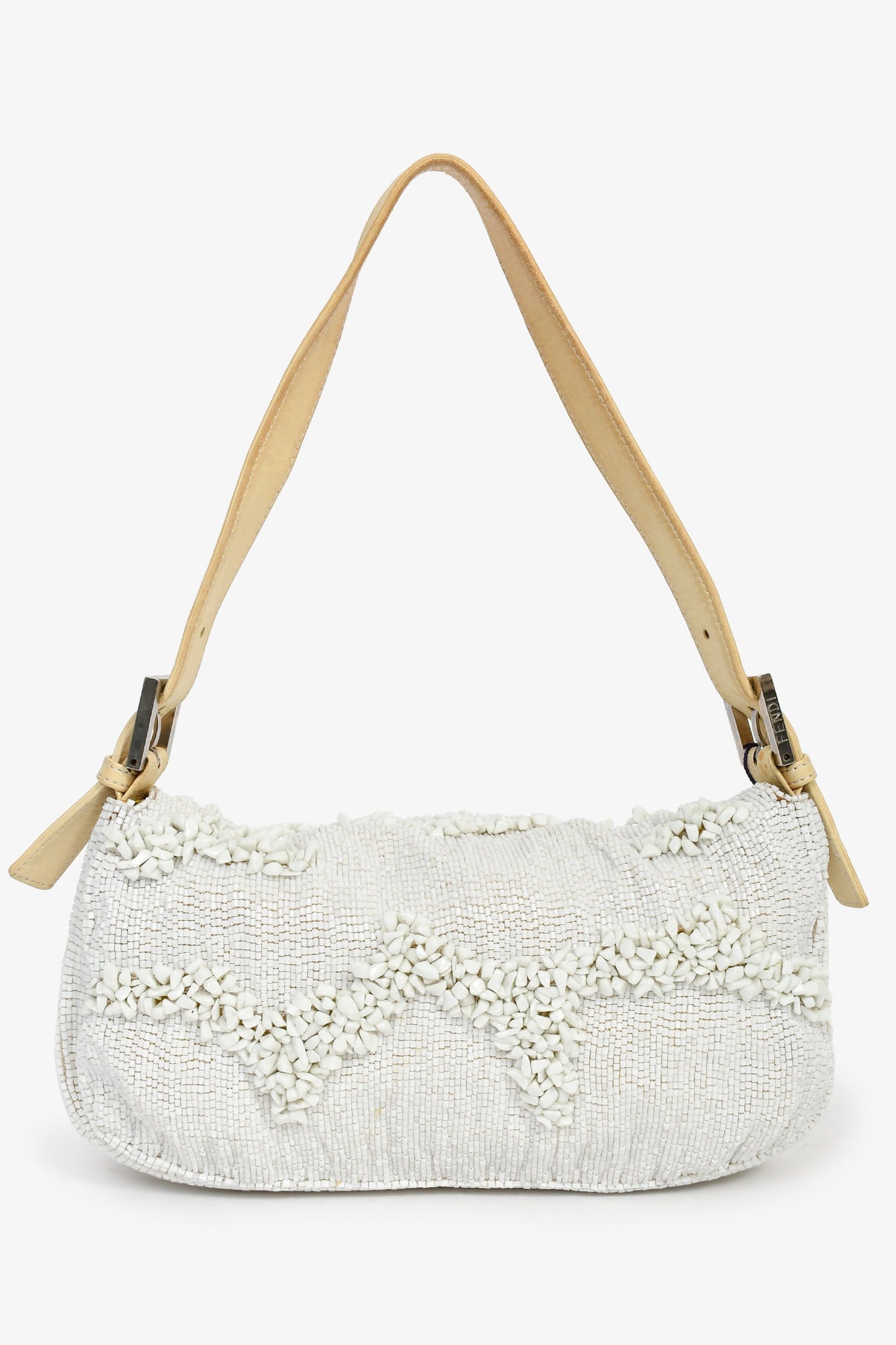 Fendi White/Beige Beaded Baguette Shoulder Bag