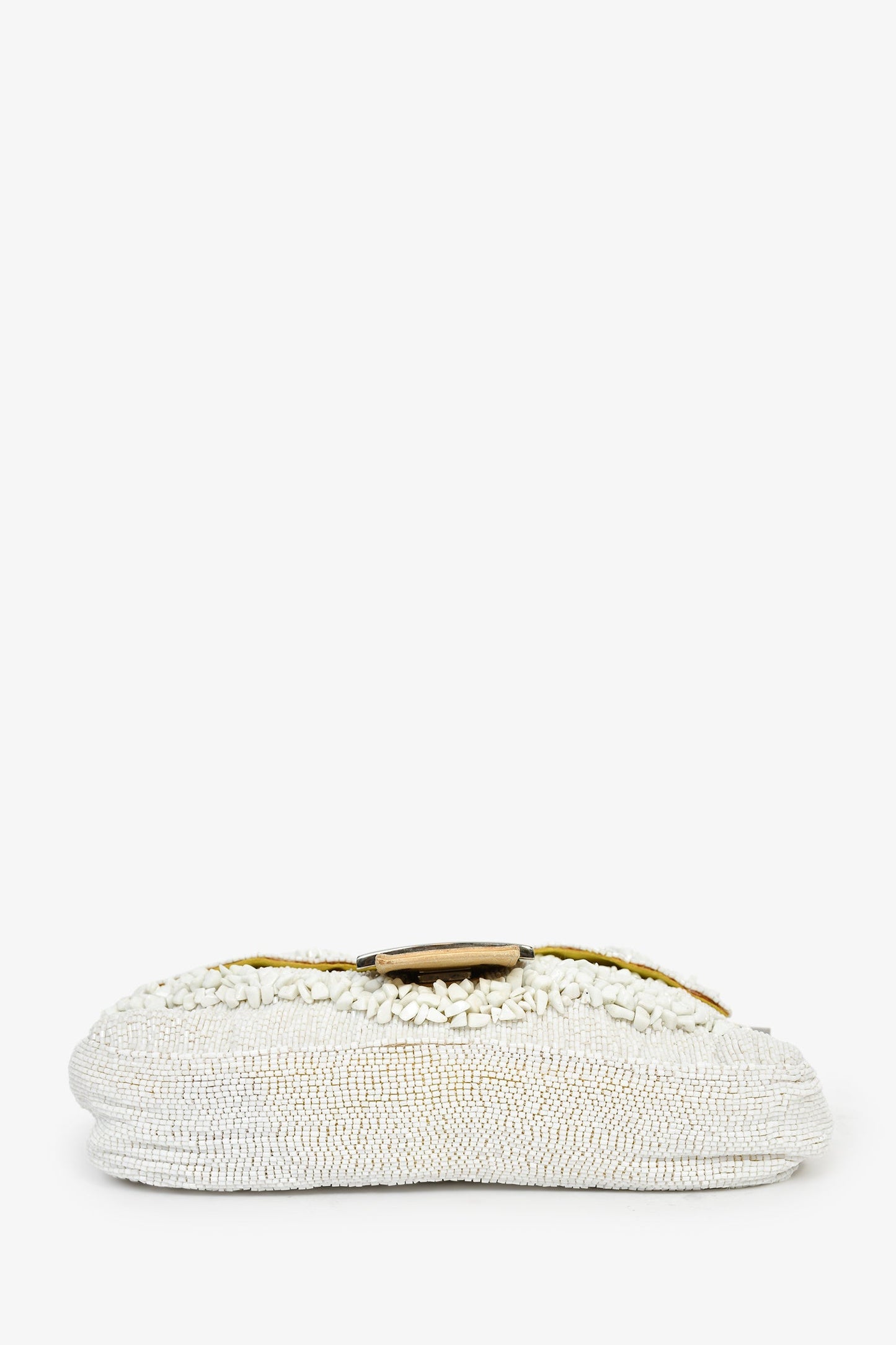 Fendi White/Beige Beaded Baguette Shoulder Bag
